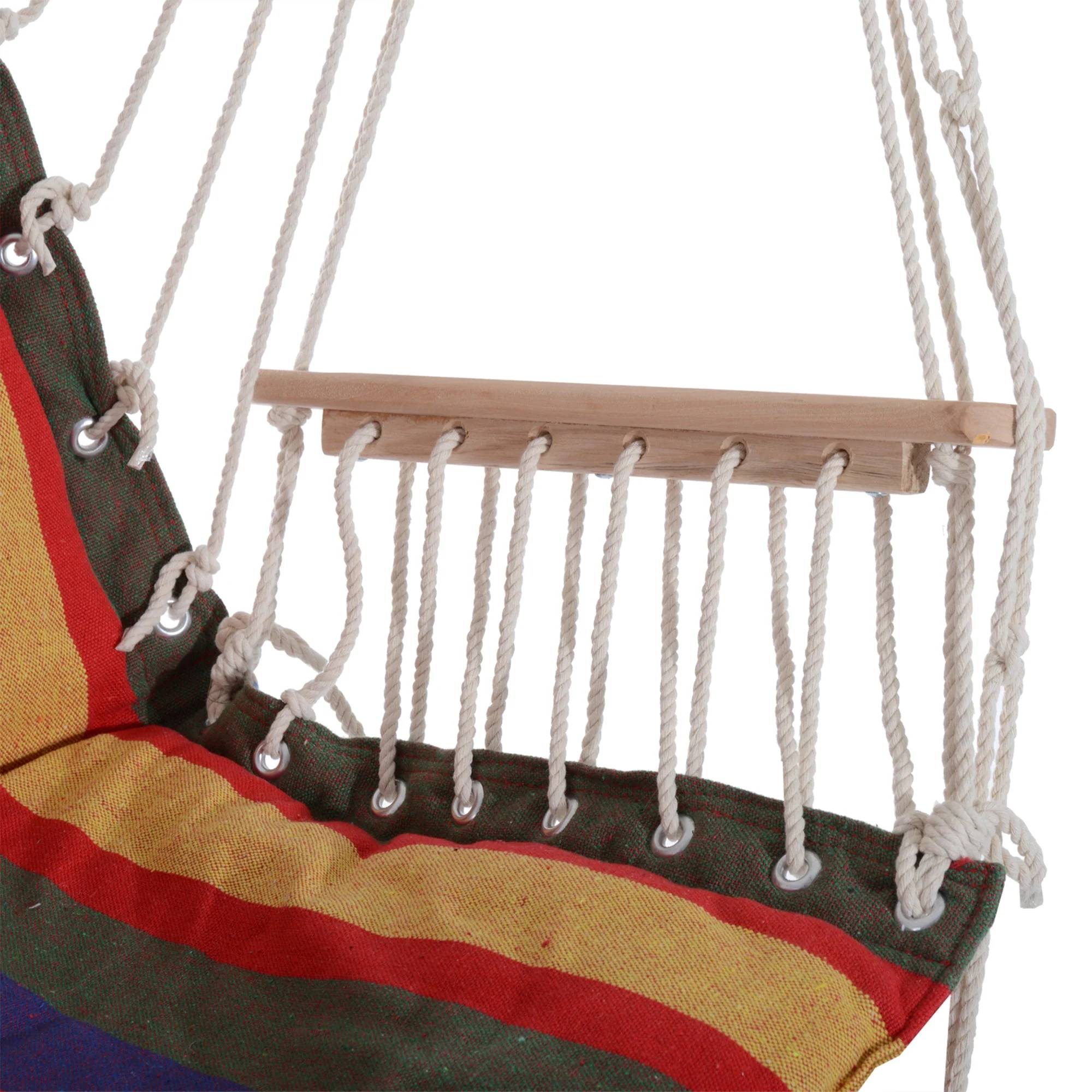 Outsunny Outdoor Hammock Hanging Rope Chair Garden Yard Patio Swing Seat Wooden With Footrest Armrest Cotton Cloth (Red) - Image 7