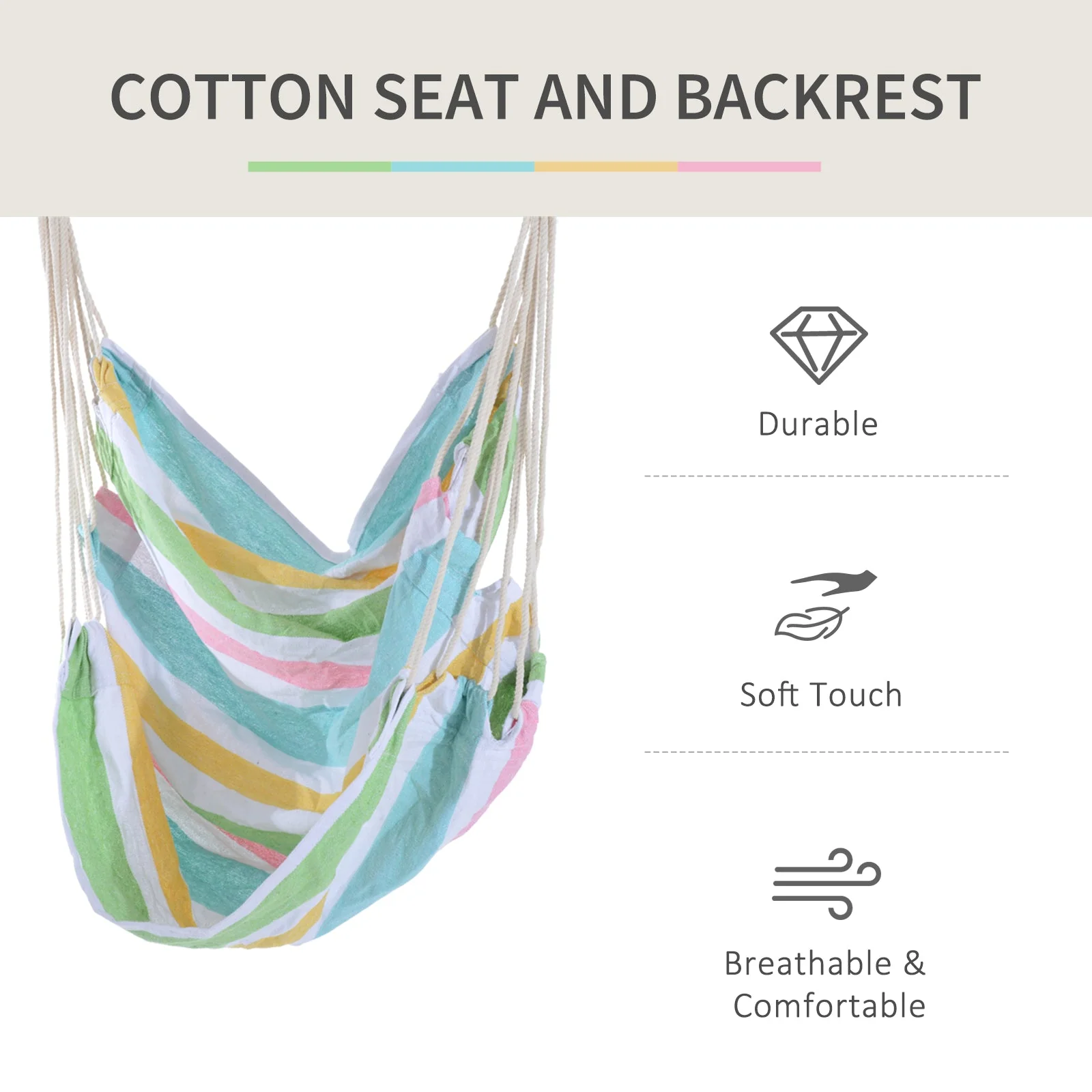 Outsunny Outdoor Hanging Rope Chair With Cotton Rope - Image 5
