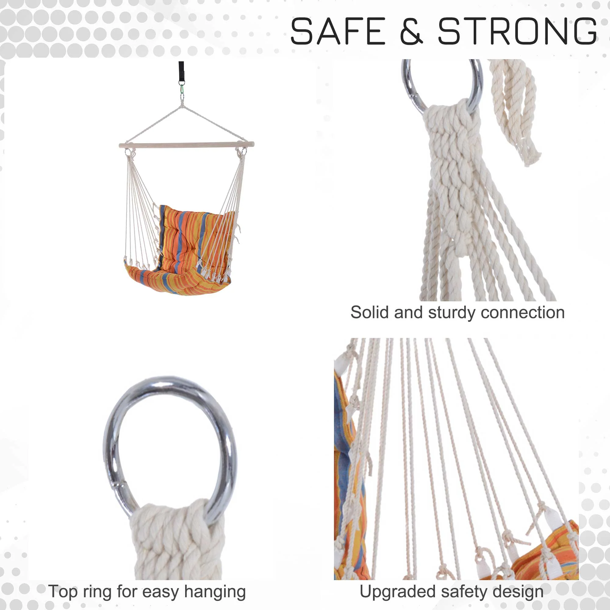 Outsunny Outdoor Hanging Rope Chair With Soft Padded Seat & Backrest - Image 4