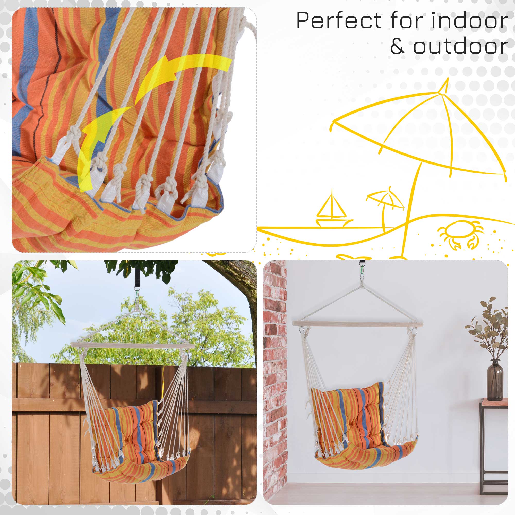 Outsunny Outdoor Hanging Rope Chair With Soft Padded Seat & Backrest - Image 6