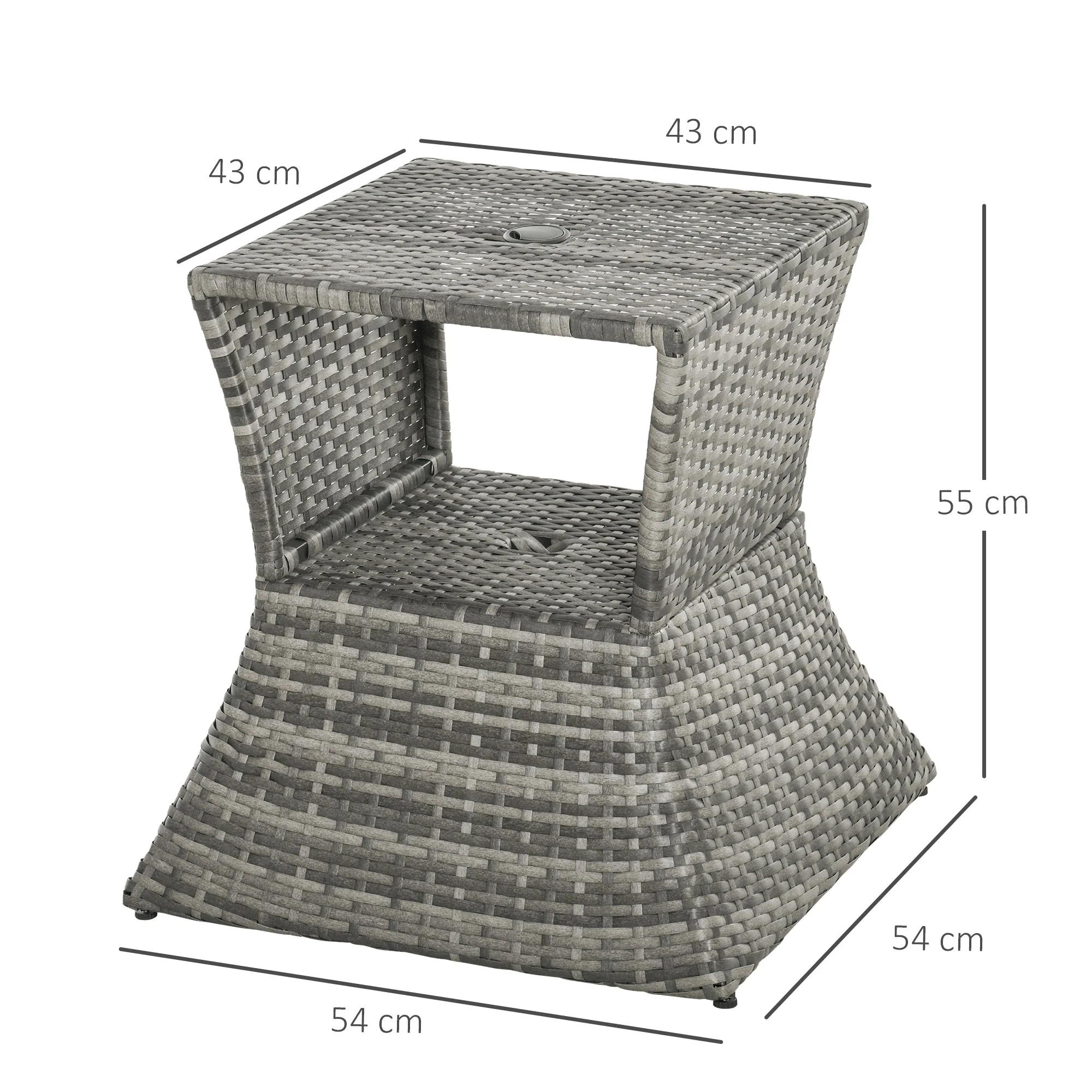 Outsunny Outdoor Patio Rattan Wicker Coffee Table Bistro Side Table w/ Umbrella Hole and Storage Space - Image 2