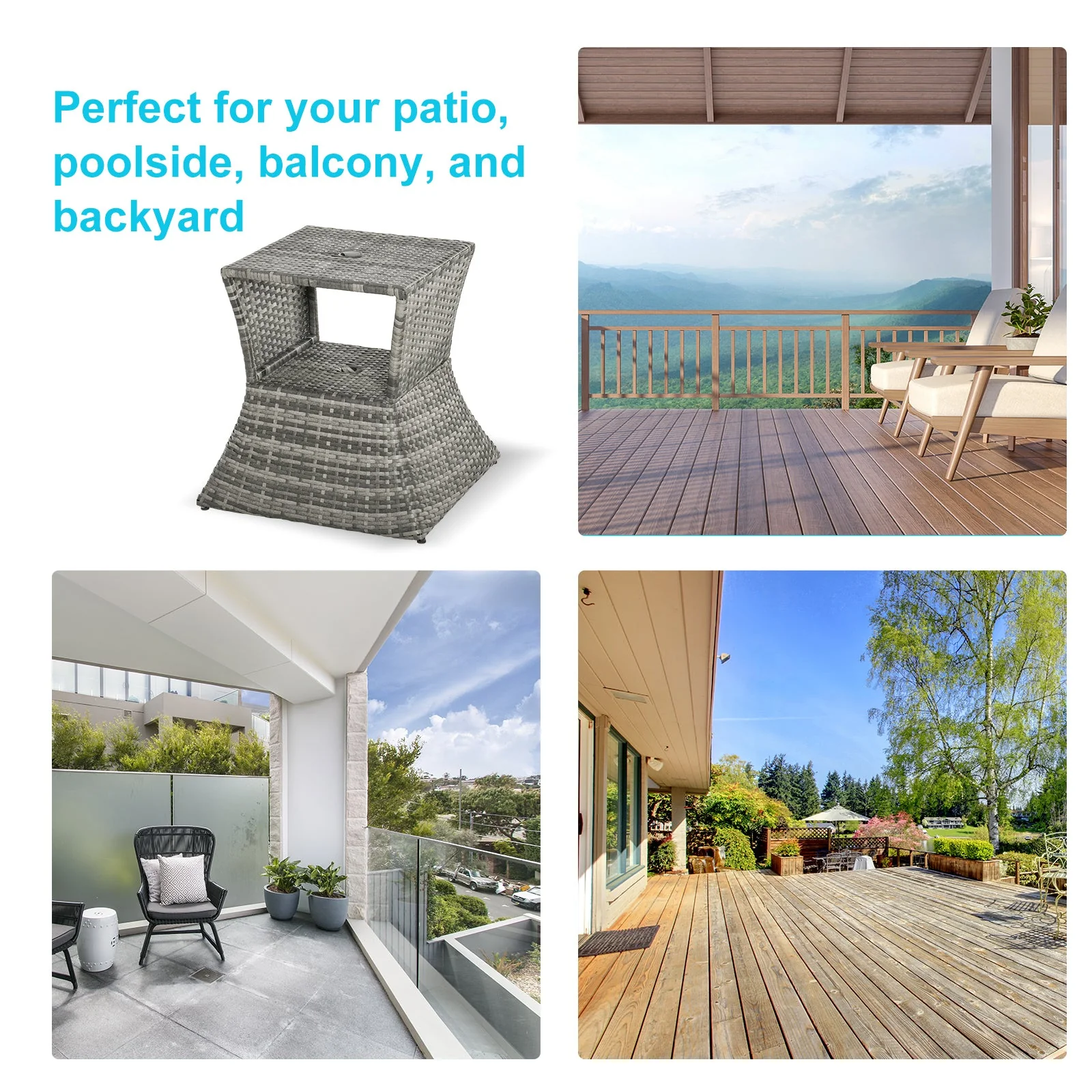 Outsunny Outdoor Patio Rattan Wicker Coffee Table Bistro Side Table w/ Umbrella Hole and Storage Space - Image 3