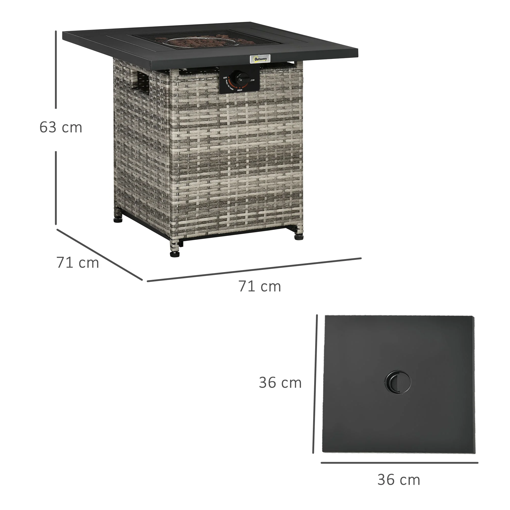 Outsunny Outdoor PE Rattan Gas Fire Pit Table - Image 2
