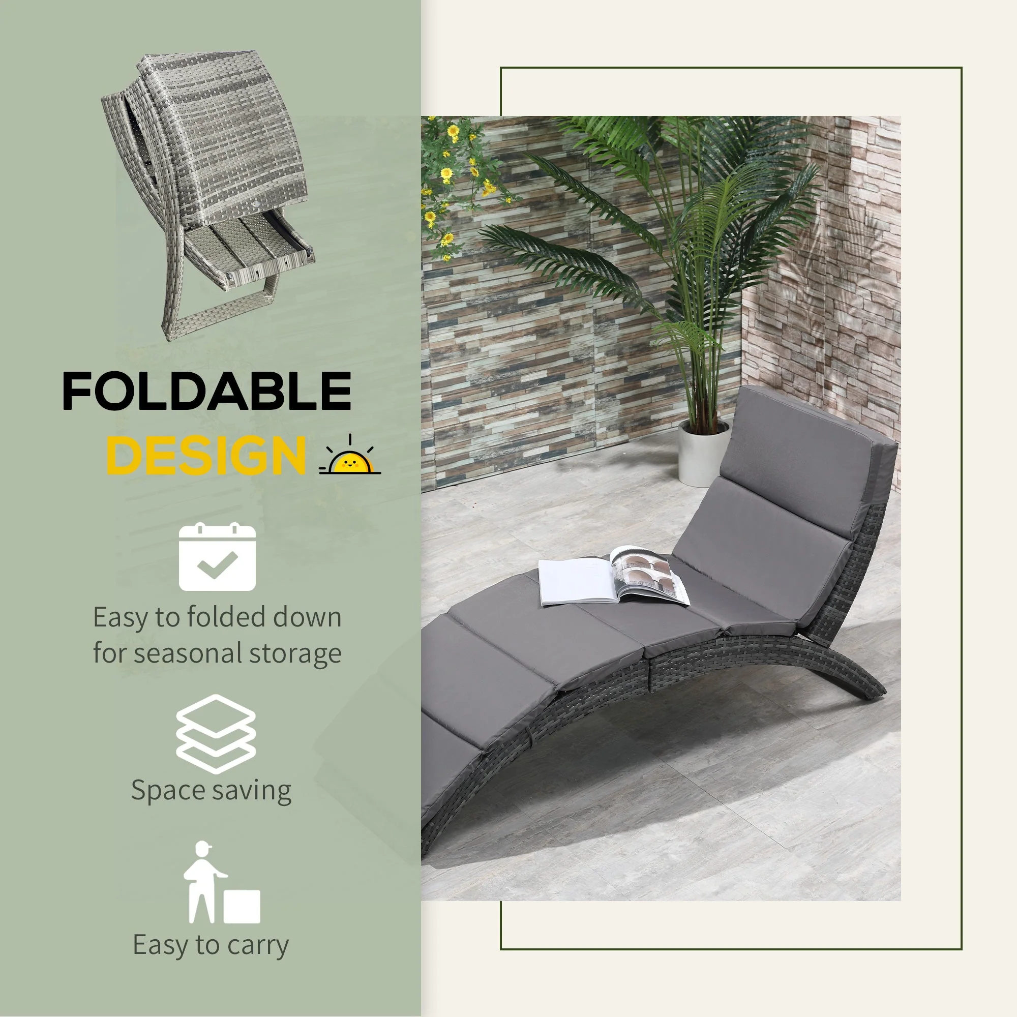 Outsunny Outdoor PE Rattan Sun Lounger - Image 6