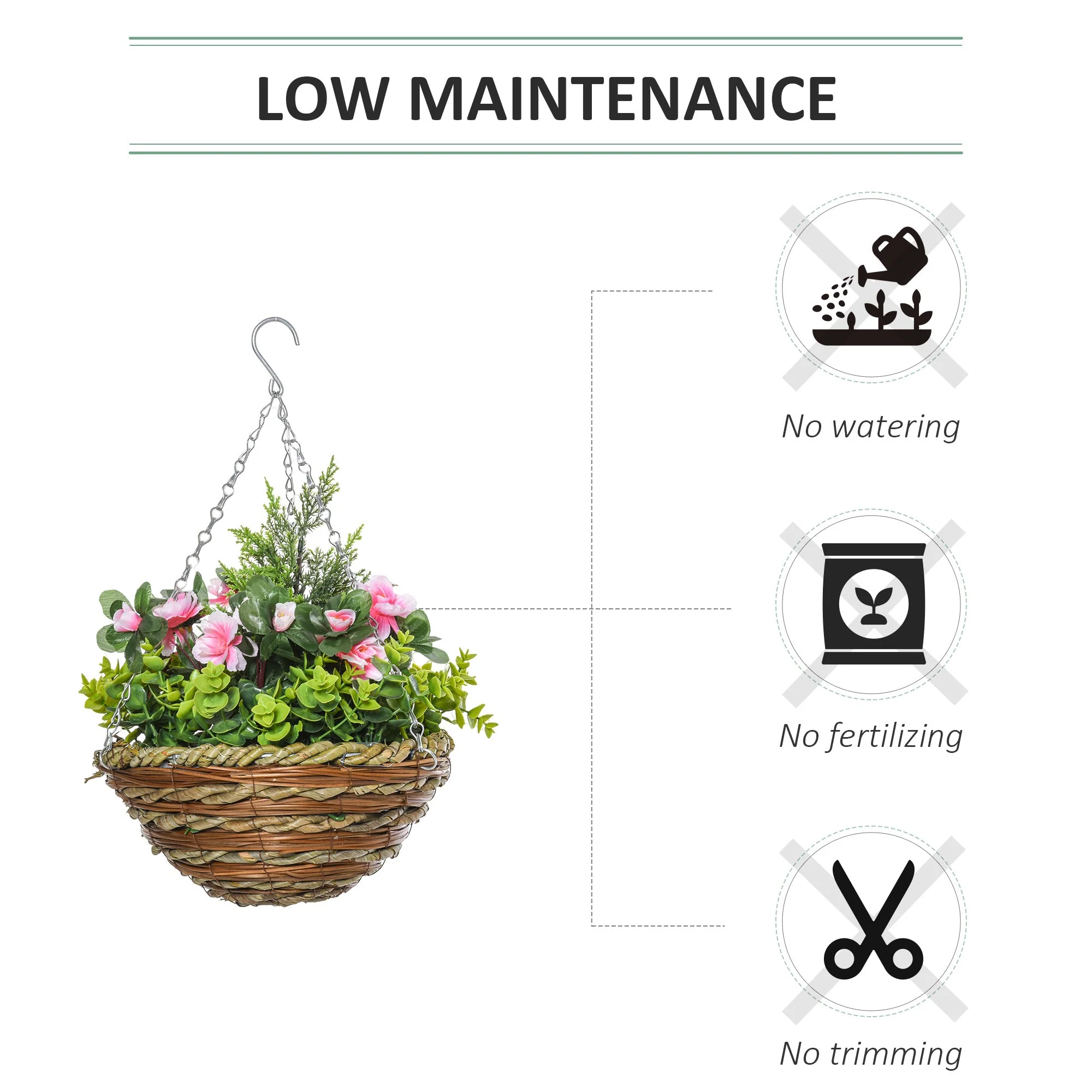 Outsunny Pack Of 2 Artificial Lisianthus Flowers Hanging Planter With Basket For Indoor Outdoor Decoration - Image 4