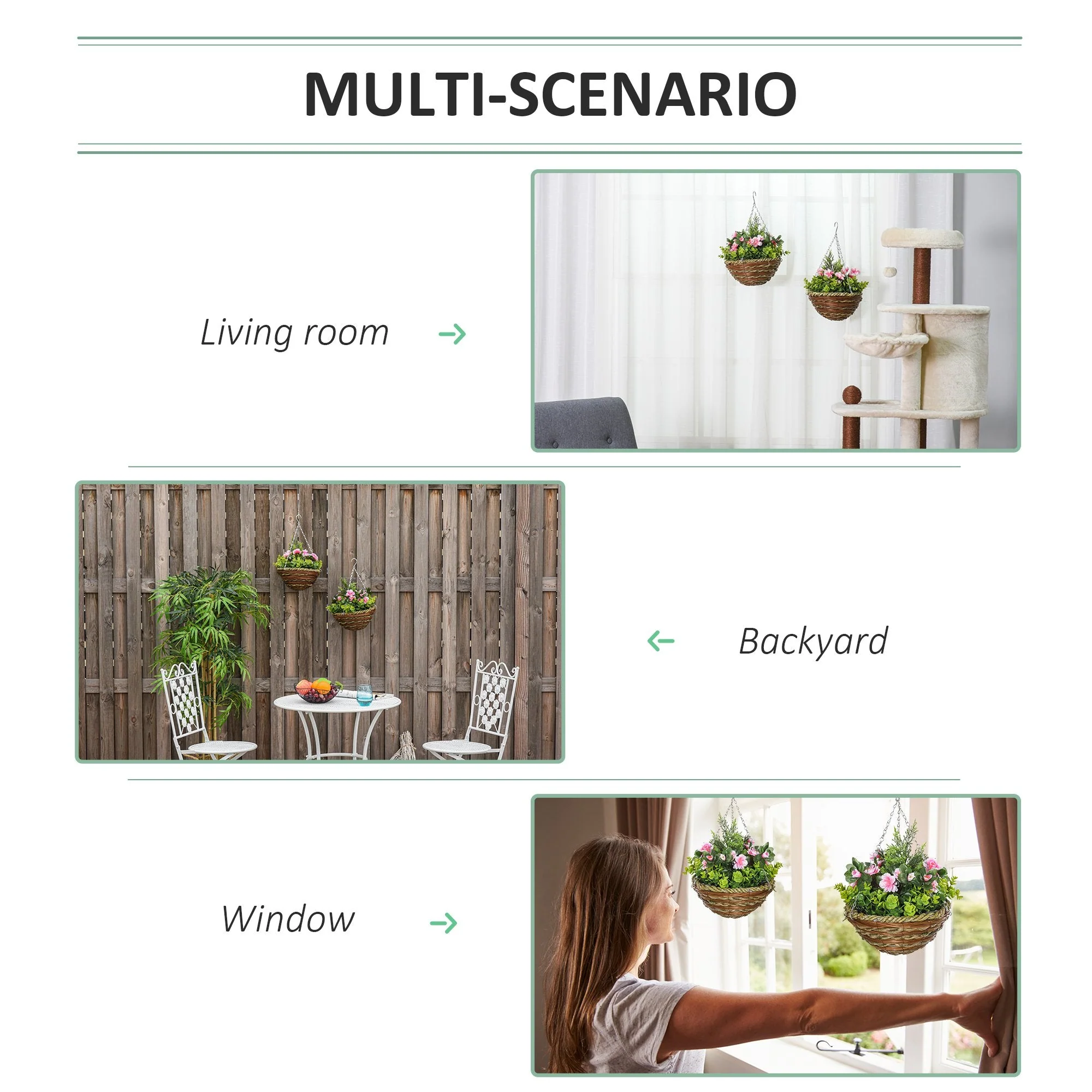 Outsunny Pack Of 2 Artificial Lisianthus Flowers Hanging Planter With Basket For Indoor Outdoor Decoration - Image 5