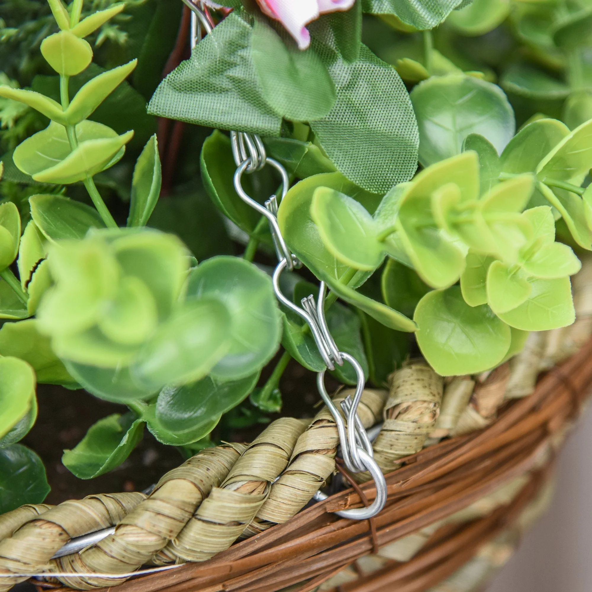 Outsunny Pack Of 2 Artificial Lisianthus Flowers Hanging Planter With Basket For Indoor Outdoor Decoration - Image 7