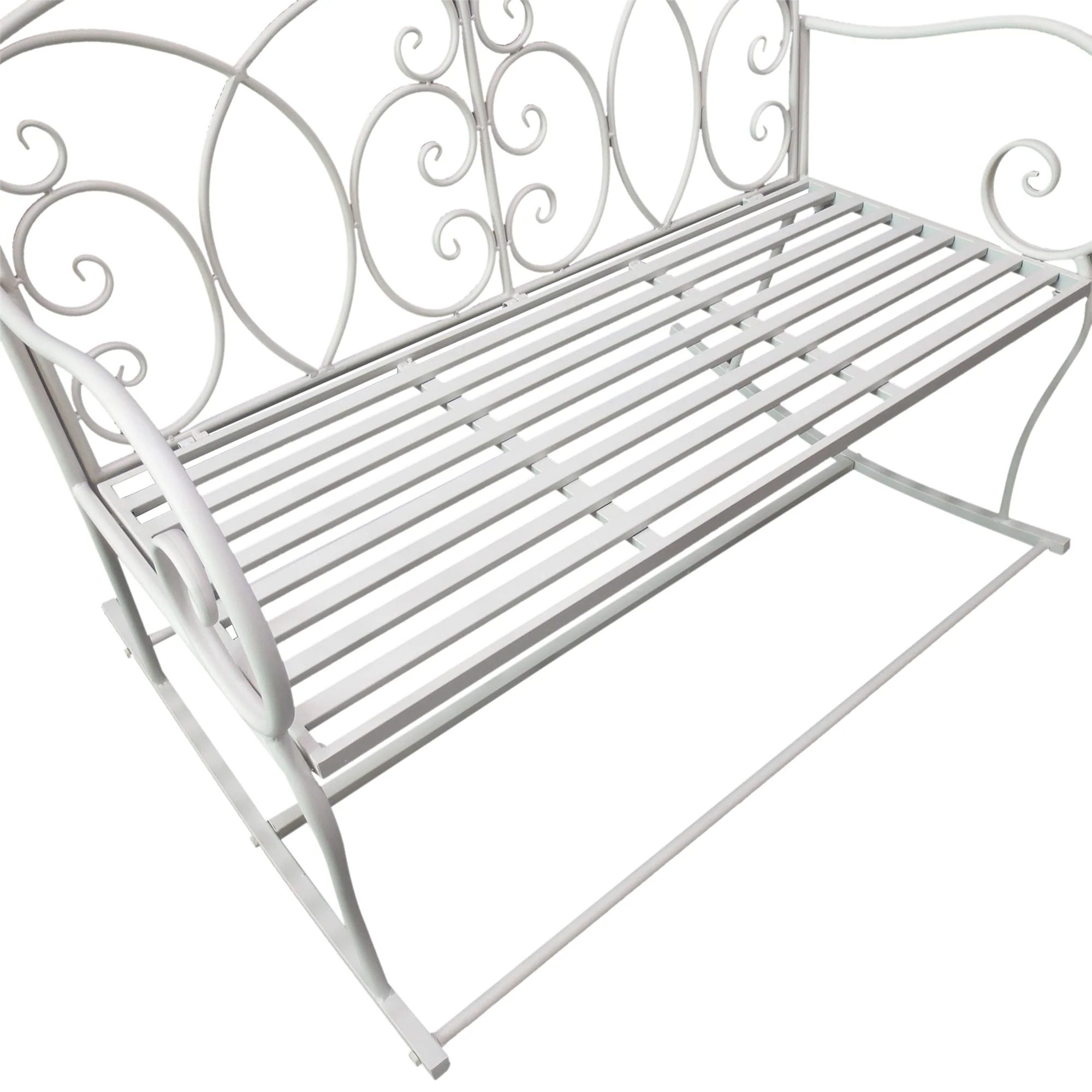 Patio 2 Seater Rocking Bench Steel Garden Outdoor Garden Loveseat Chair With Decorative Backrest White - Image 8