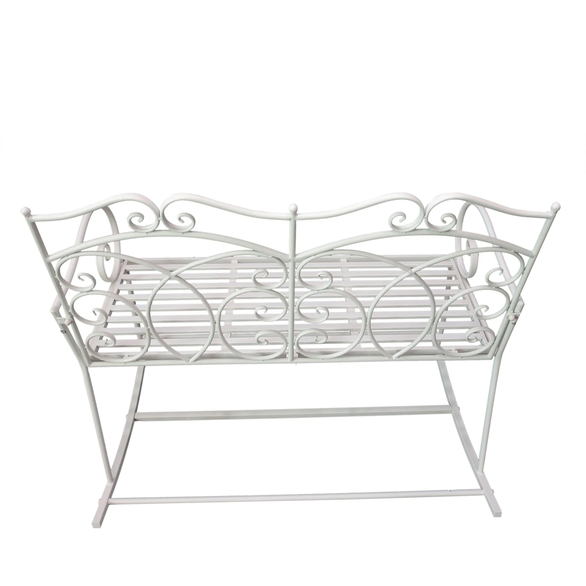 Patio 2 Seater Rocking Bench Steel Garden Outdoor Garden Loveseat Chair With Decorative Backrest White - Image 9