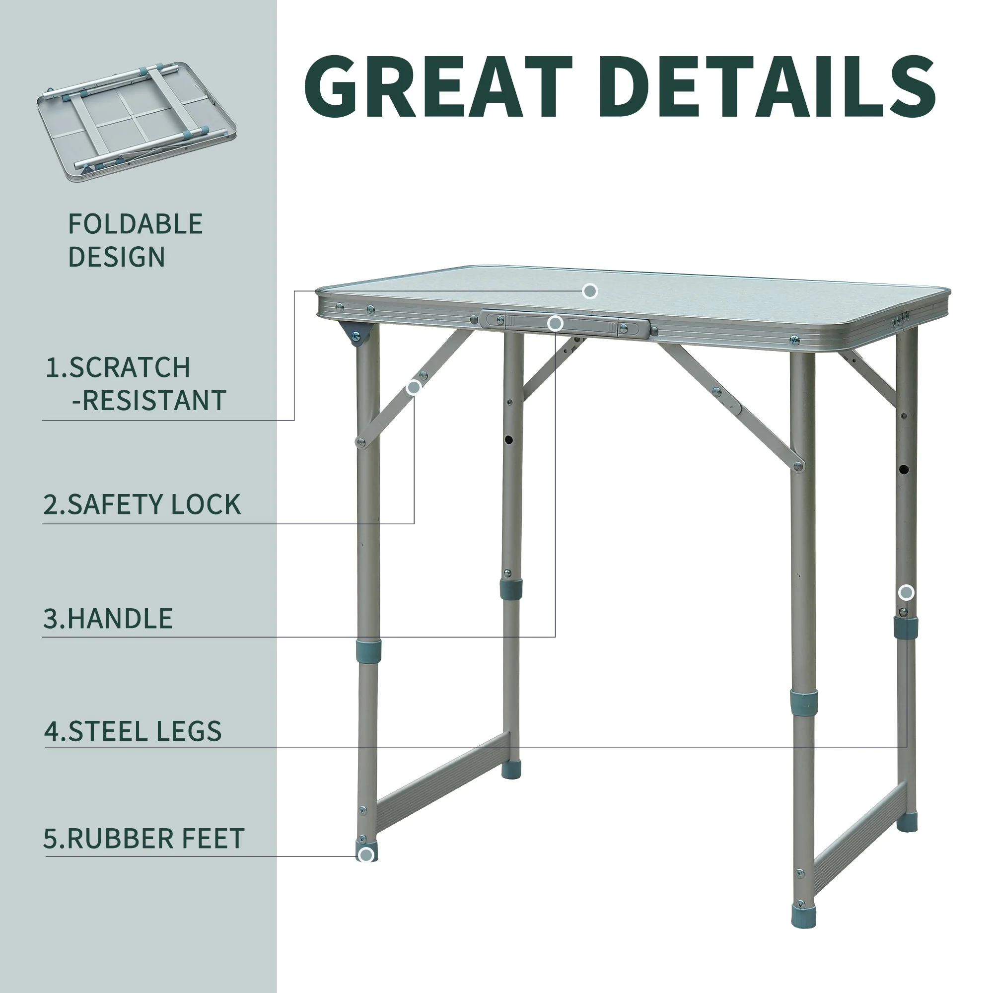 Outsunny Patio Foldable Picnic Table-Silver - Image 5