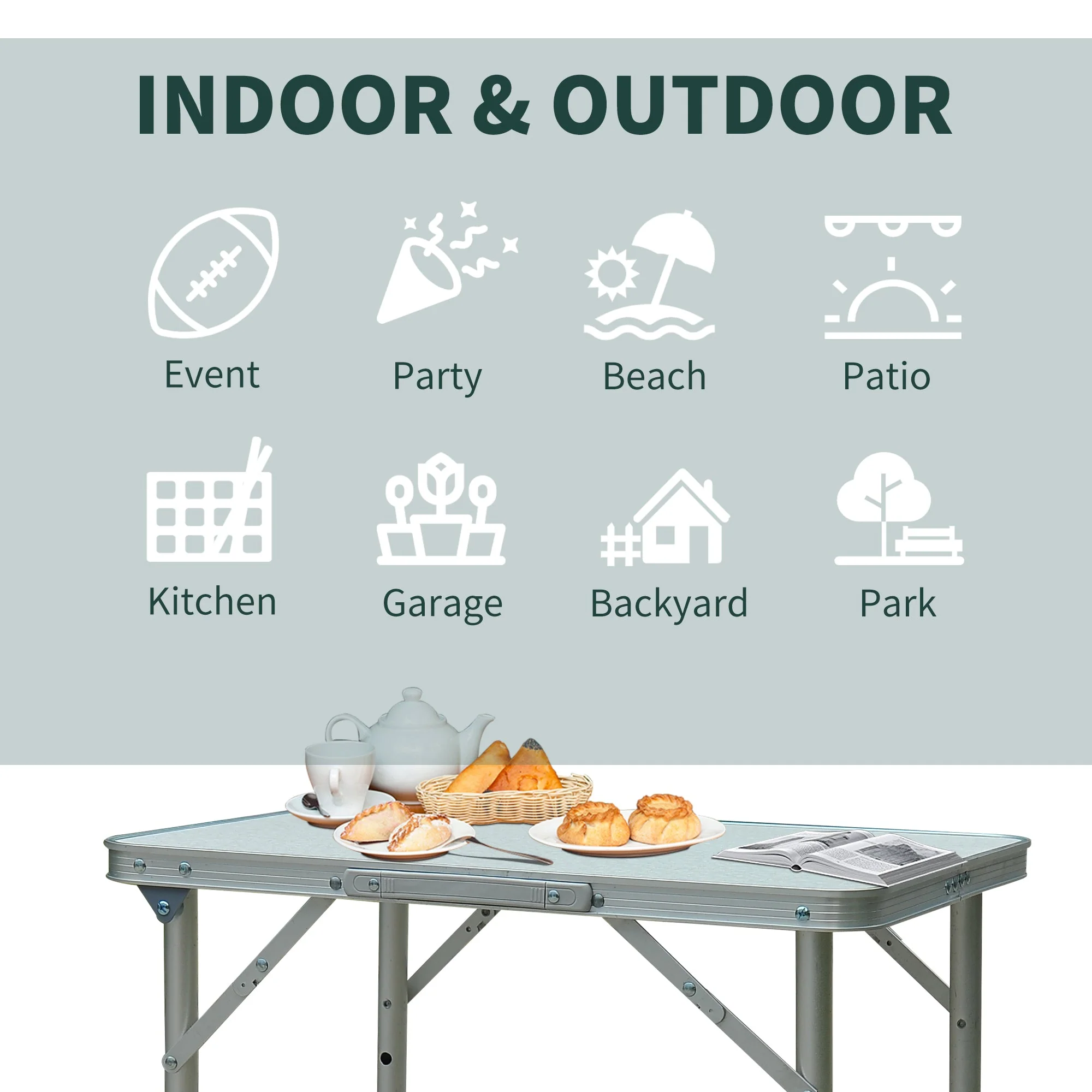 Outsunny Patio Foldable Picnic Table-Silver - Image 6