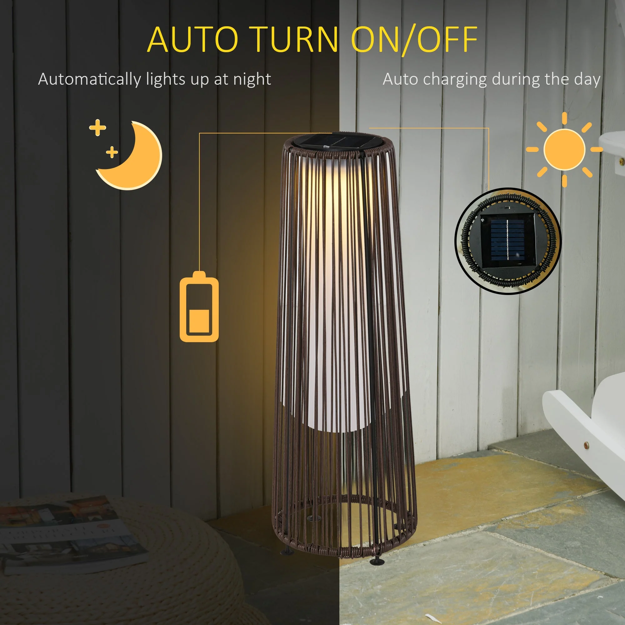 Outsunny Patio Garden Solar Powered Lights Woven Resin Wicker Lantern Auto On/Off - Image 4
