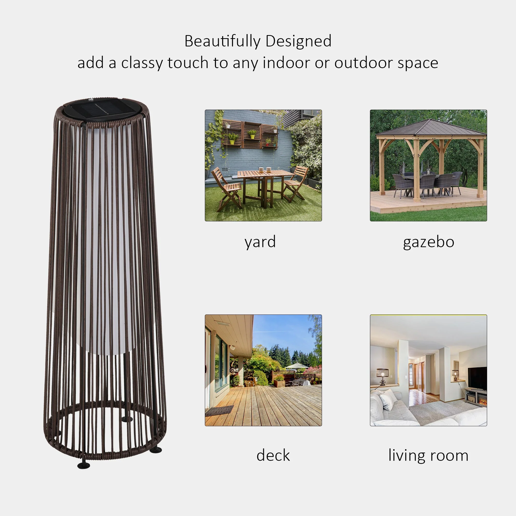 Outsunny Patio Garden Solar Powered Lights Woven Resin Wicker Lantern Auto On/Off - Image 7