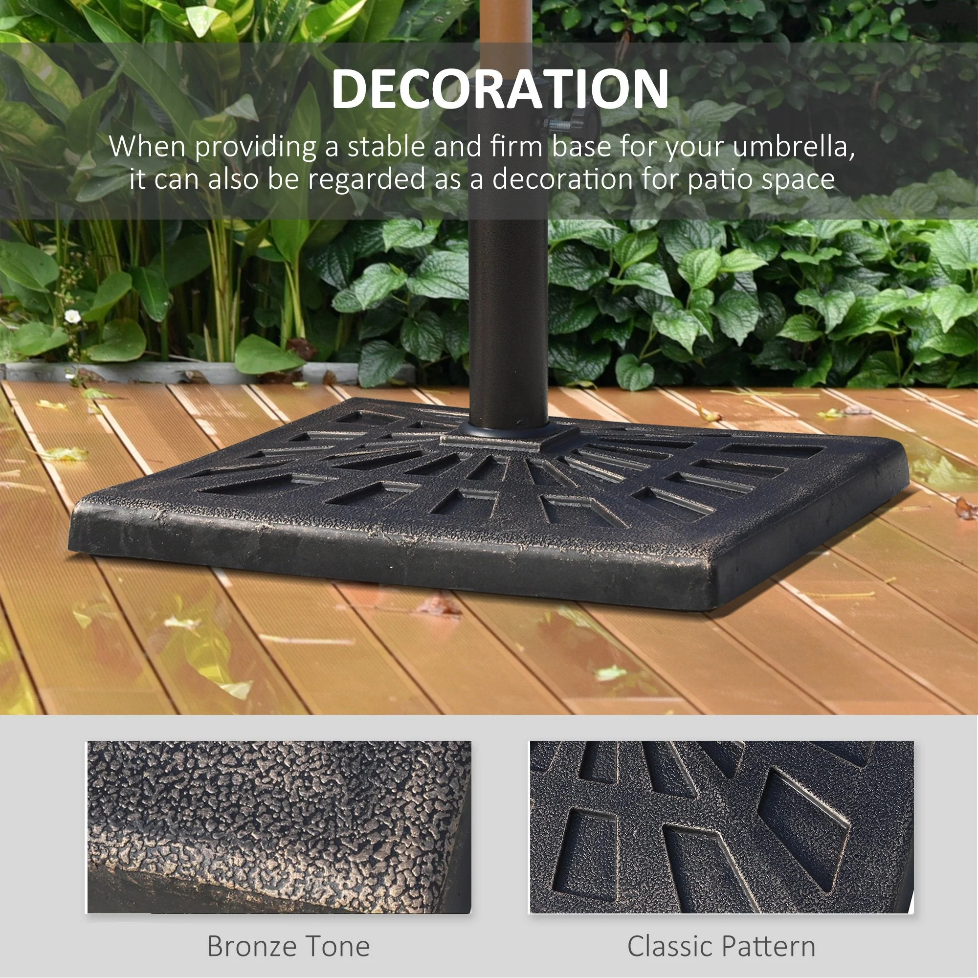Outsunny Patio Umbrella Stand Parasol Base 15KG Square Bronze - Image 5