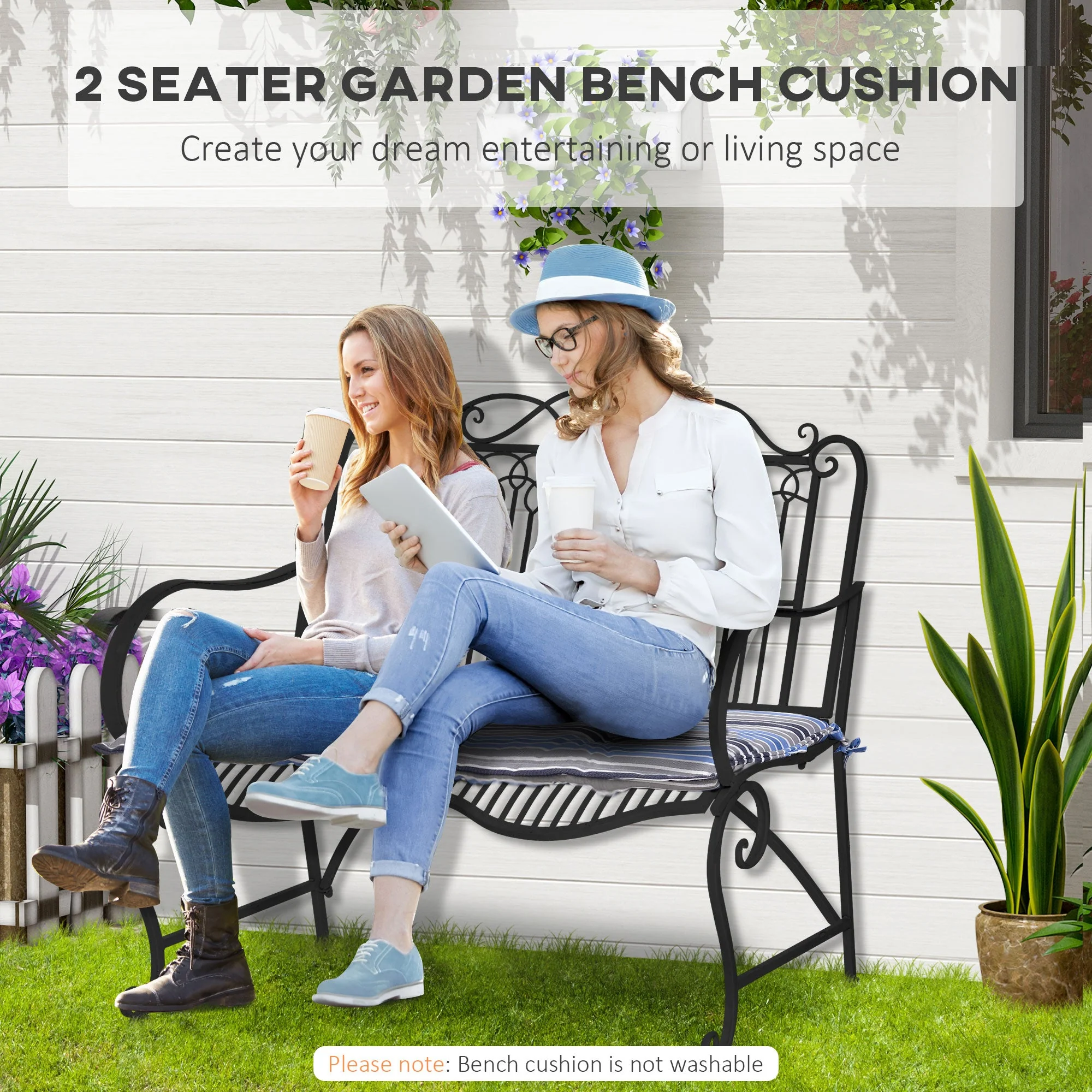 Outsunny Polyester Set Of 2 Swing Chair Cushion Blue Stripes - Image 4