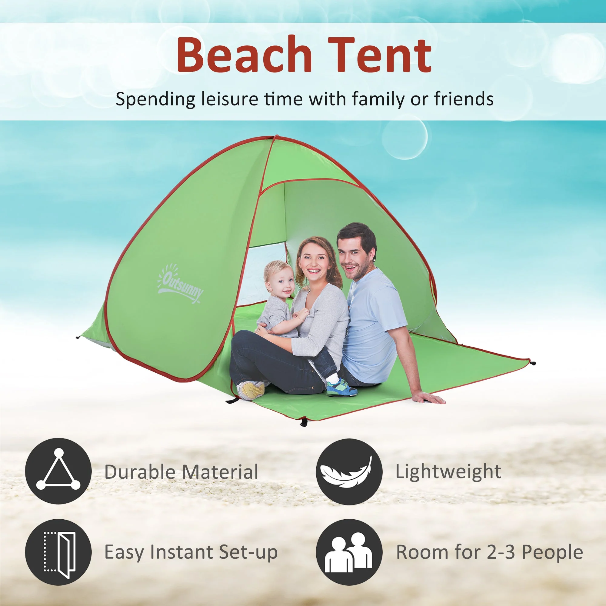 Outsunny Pop Up Tent Beach Fishing Camping Uv Protection Patio Sun Shade Shelter - Image 4