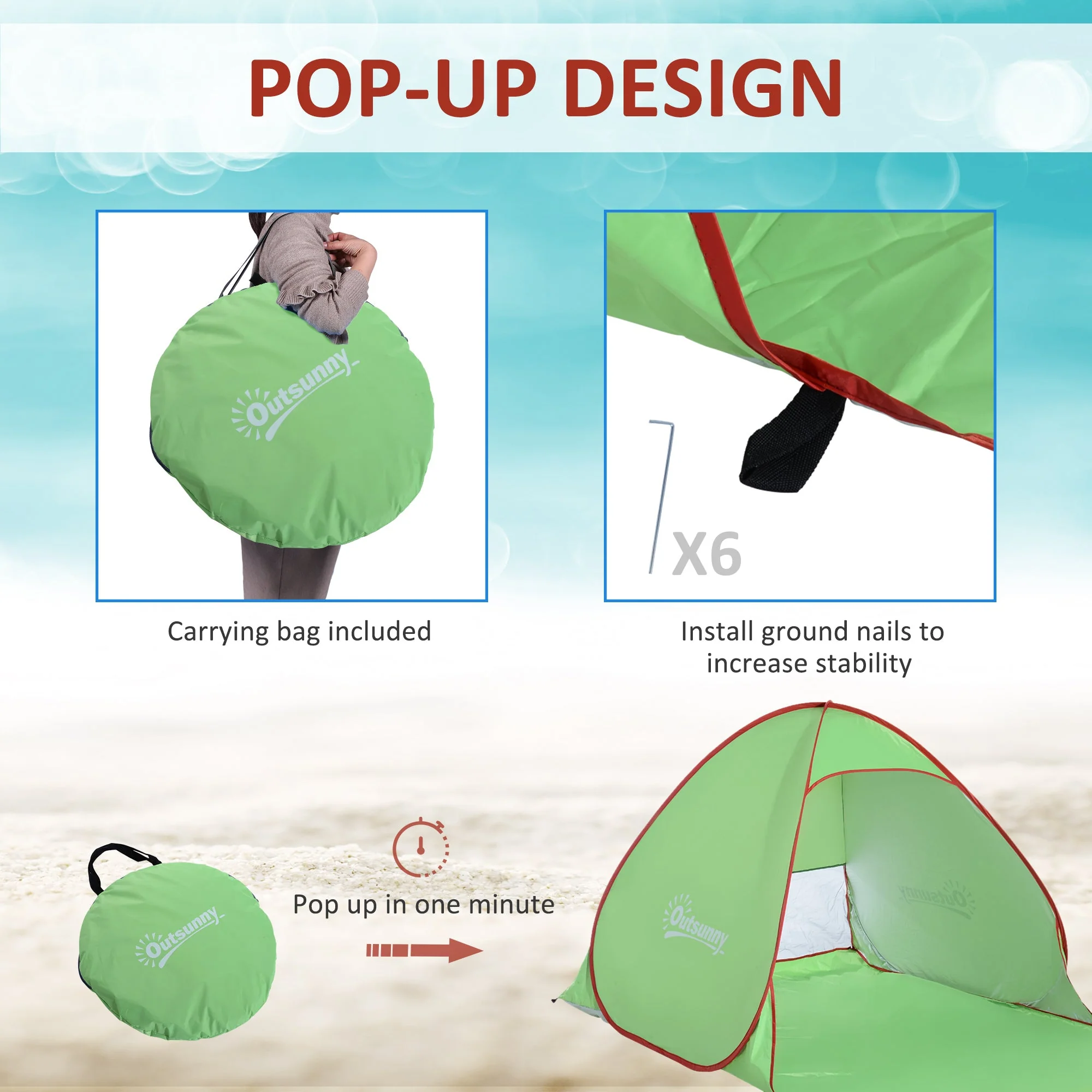 Outsunny Pop Up Tent Beach Fishing Camping Uv Protection Patio Sun Shade Shelter - Image 5
