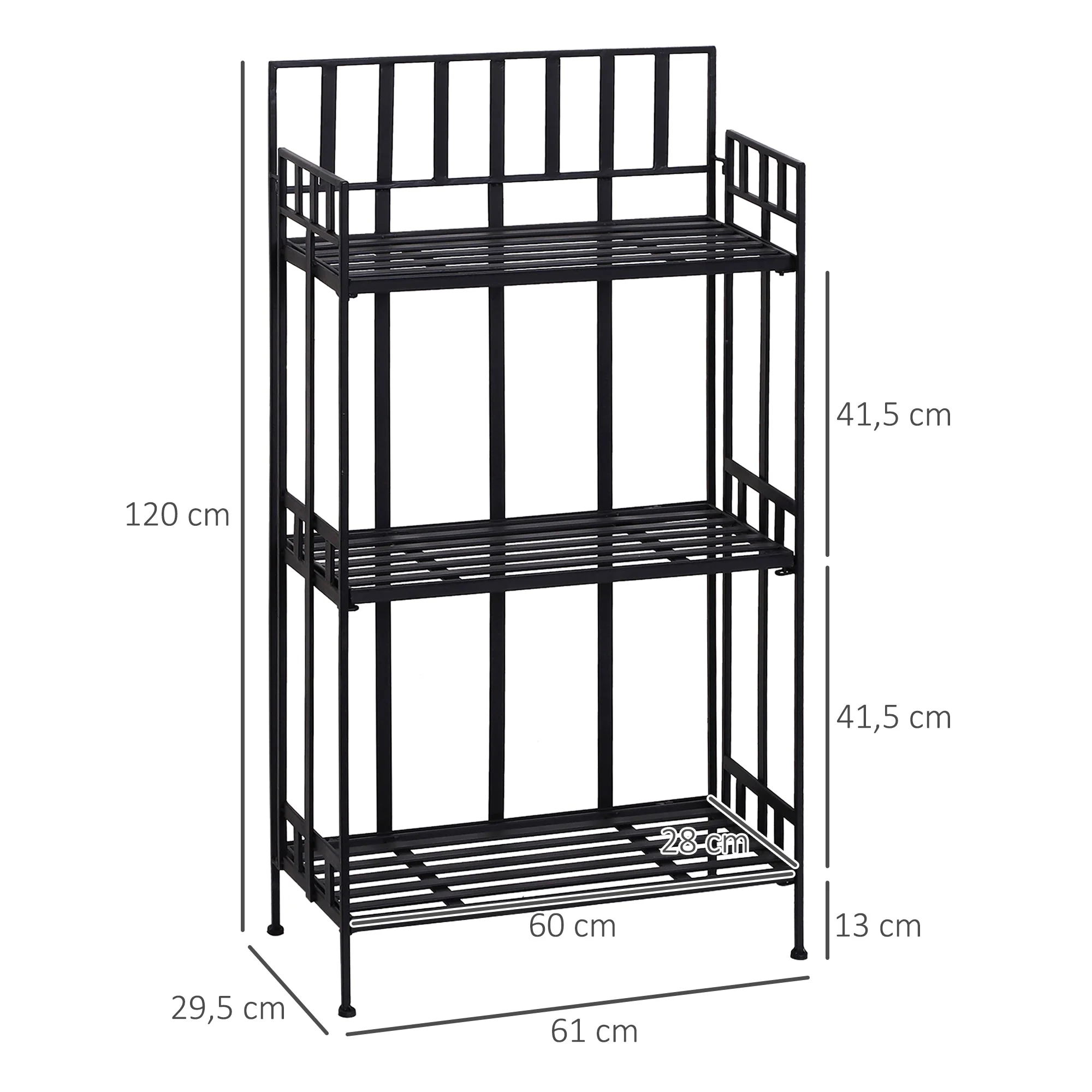 Outsunny Portable 3-Tier Plant Stand 61Lx29.5Wx120H cm Metal-Black - Image 3