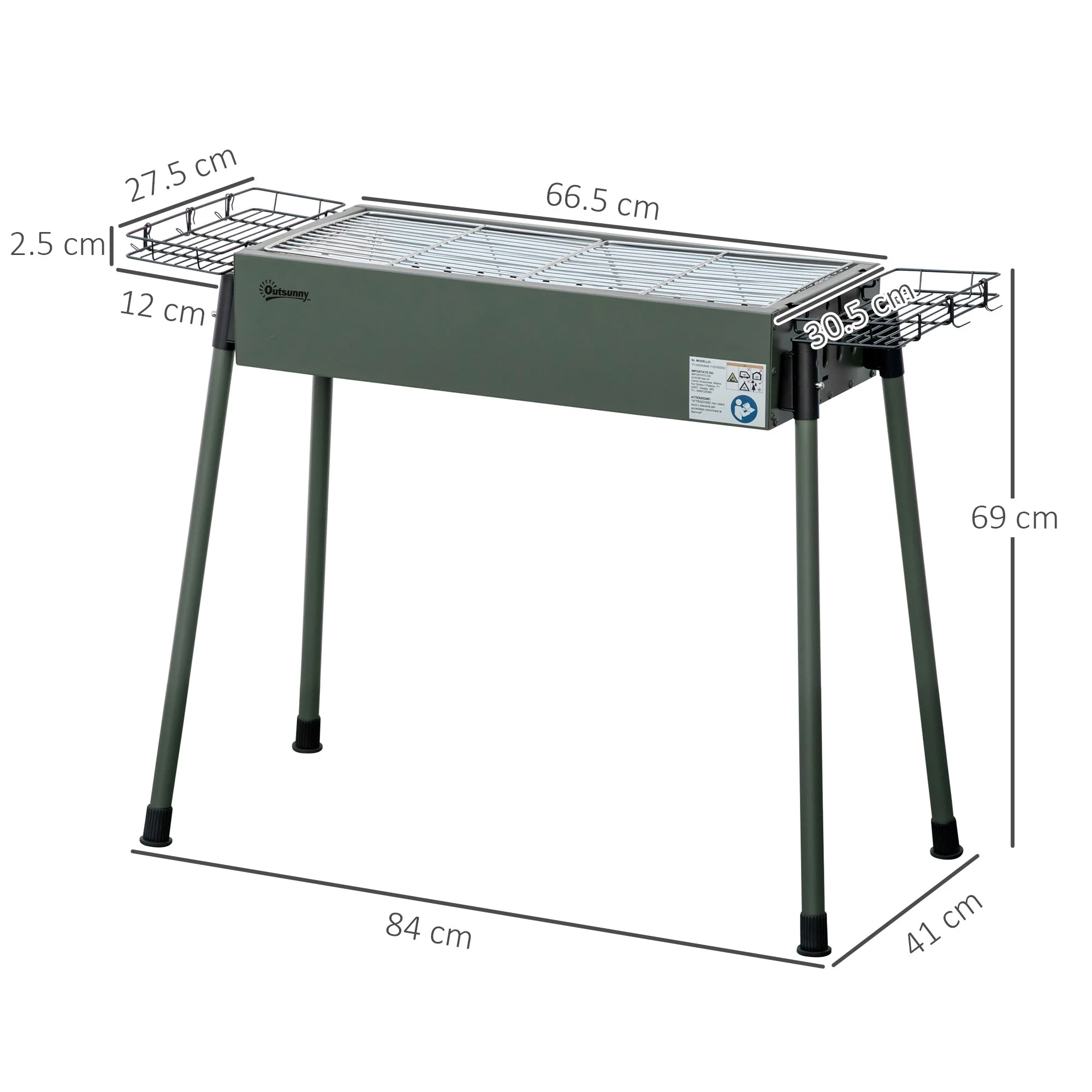 Outsunny Portable Charcoal Barbecue BBQ Grill with Seasoning Baskets and Hooks - Image 3