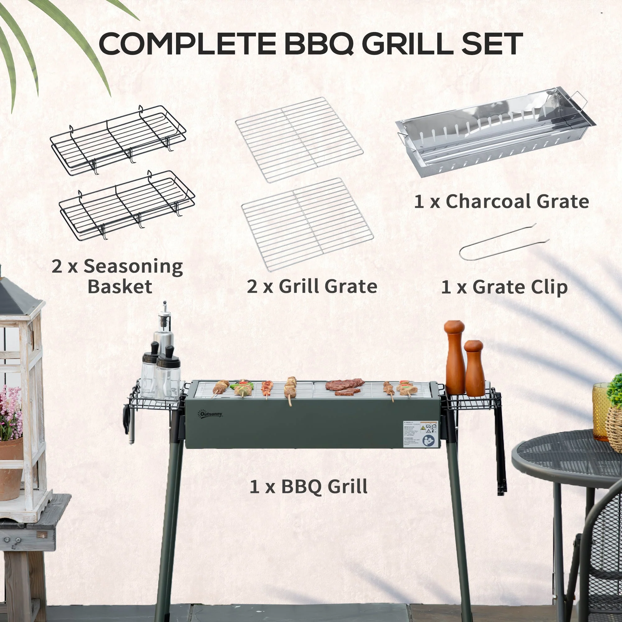 Outsunny Portable Charcoal Barbecue BBQ Grill with Seasoning Baskets and Hooks - Image 4