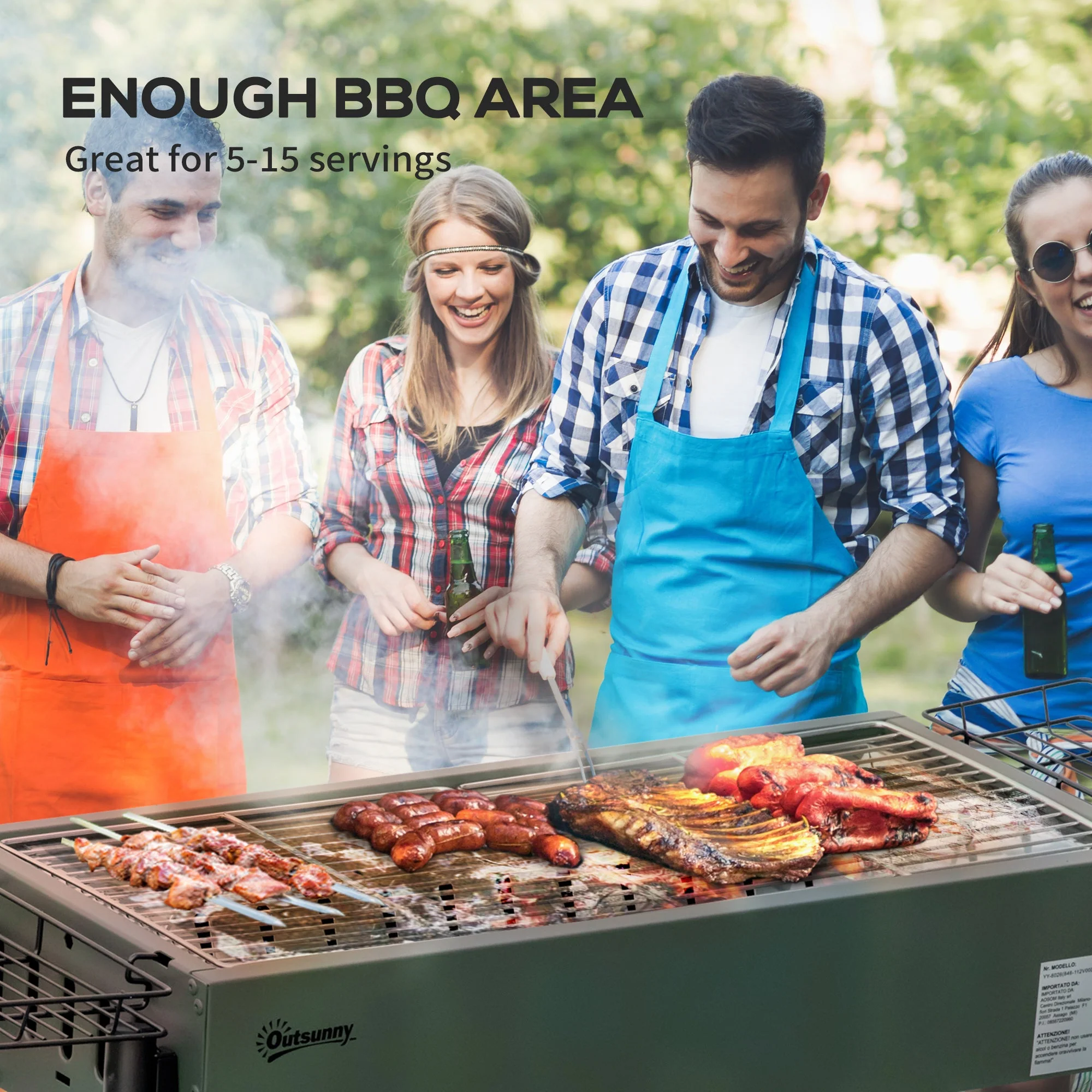 Outsunny Portable Charcoal Barbecue BBQ Grill with Seasoning Baskets and Hooks - Image 5