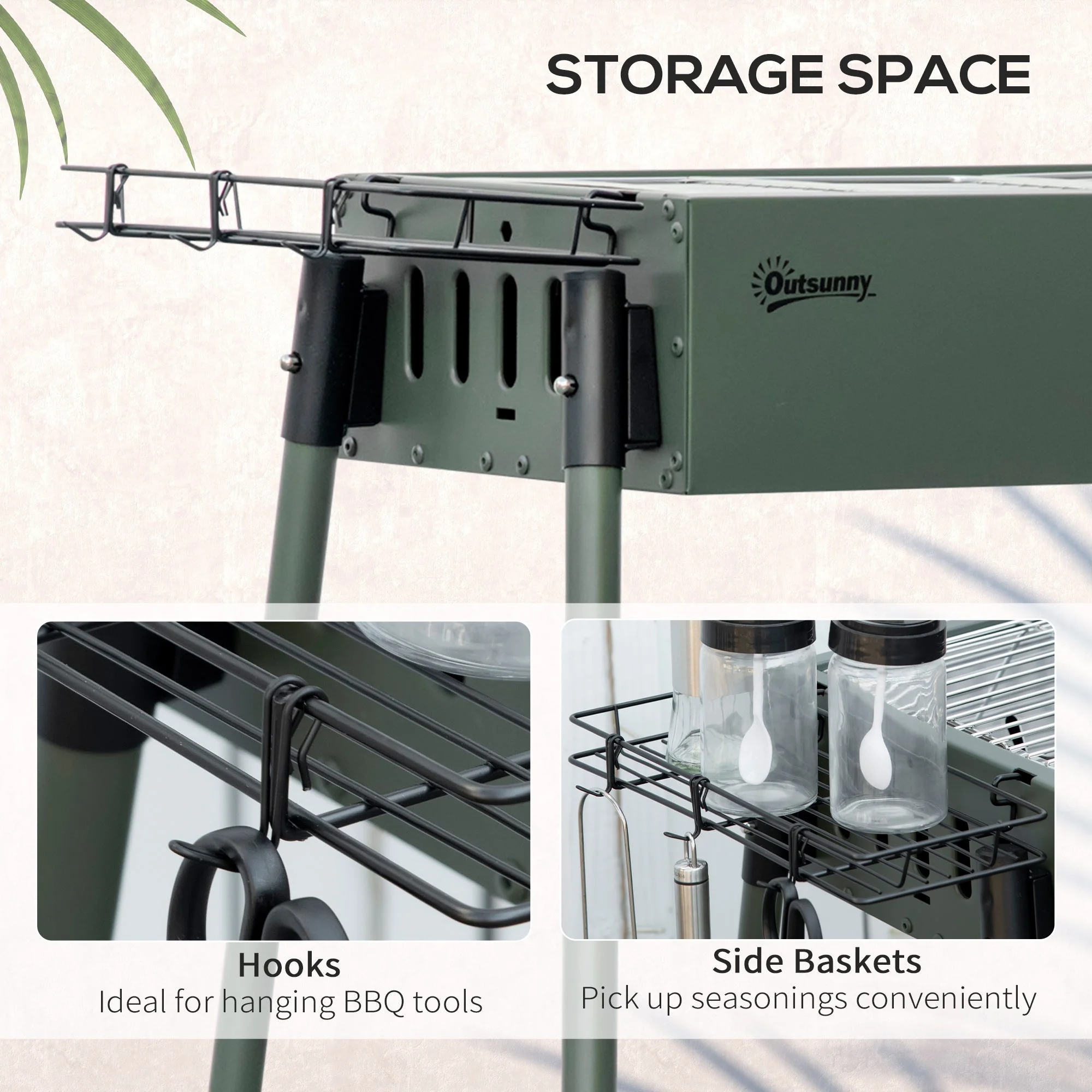 Outsunny Portable Charcoal Barbecue BBQ Grill with Seasoning Baskets and Hooks - Image 6