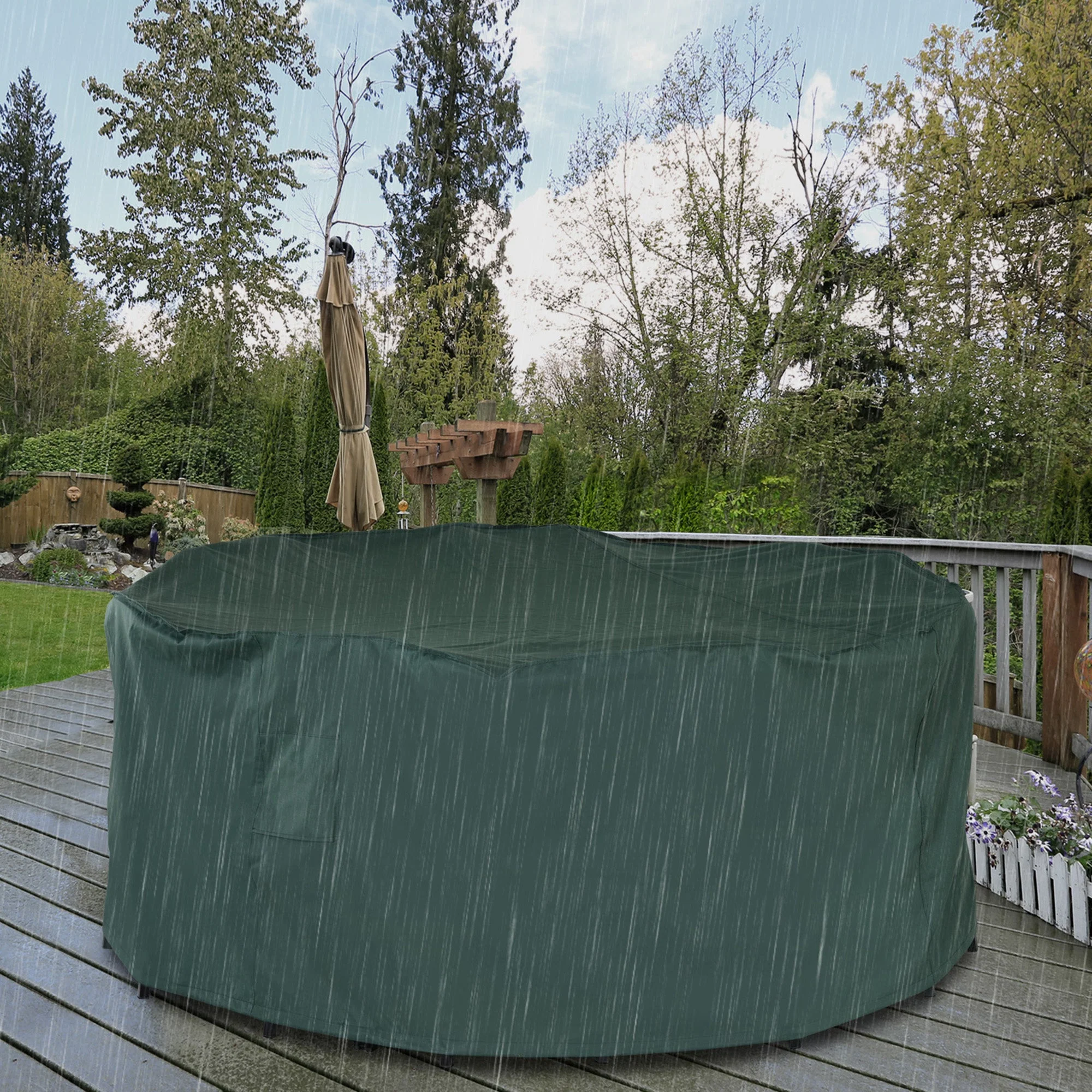Outsunny Pvc Coated Large Round 600D Waterproof Outdoor Furniture Cover Green - Image 2