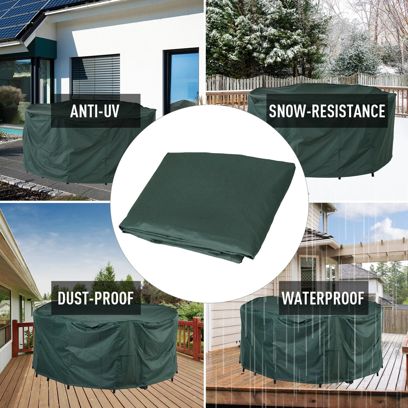 Outsunny Pvc Coated Large Round 600D Waterproof Outdoor Furniture Cover Green - Image 4
