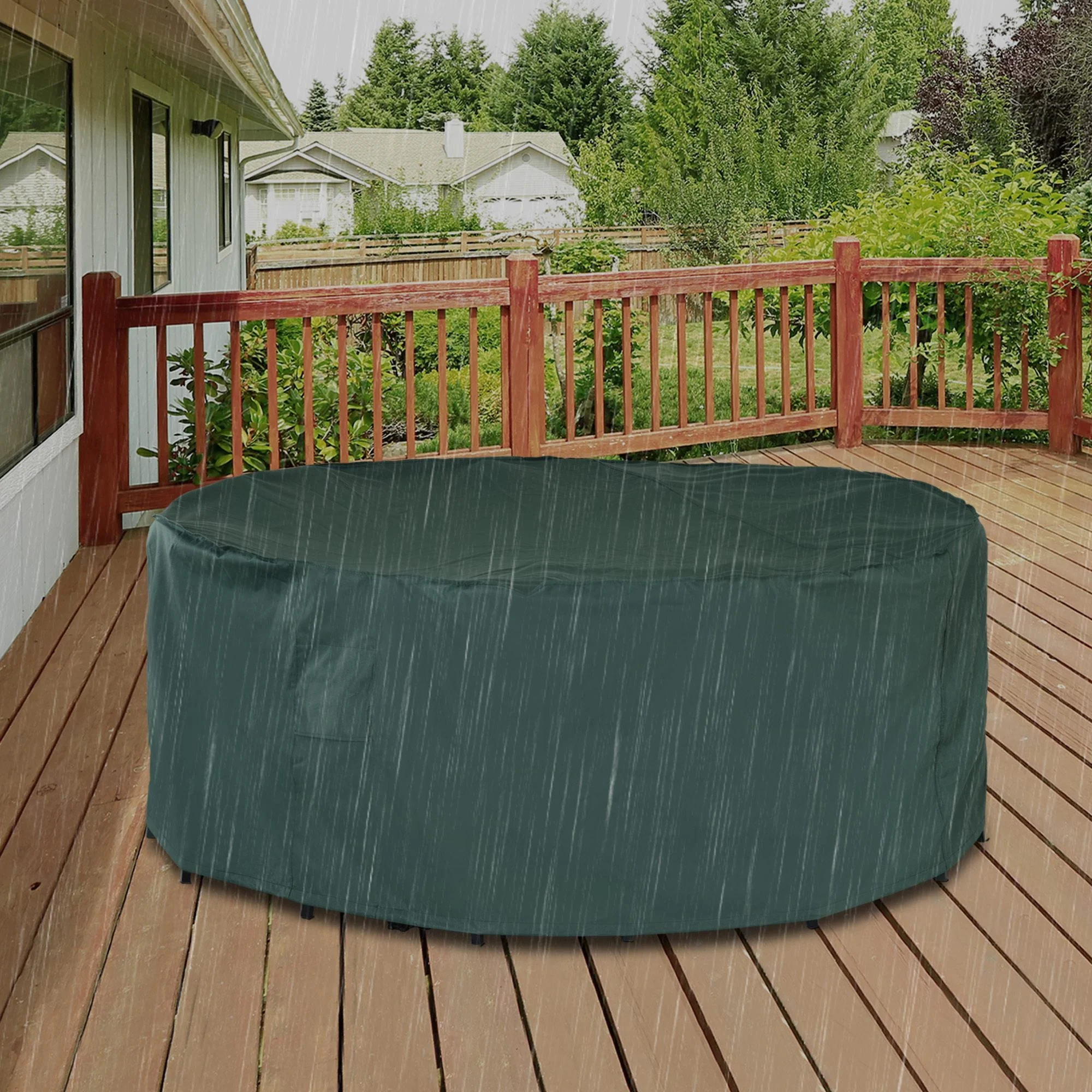 Outsunny Pvc Coated Large Round 600D Waterproof Outdoor Furniture Cover Green - Image 9