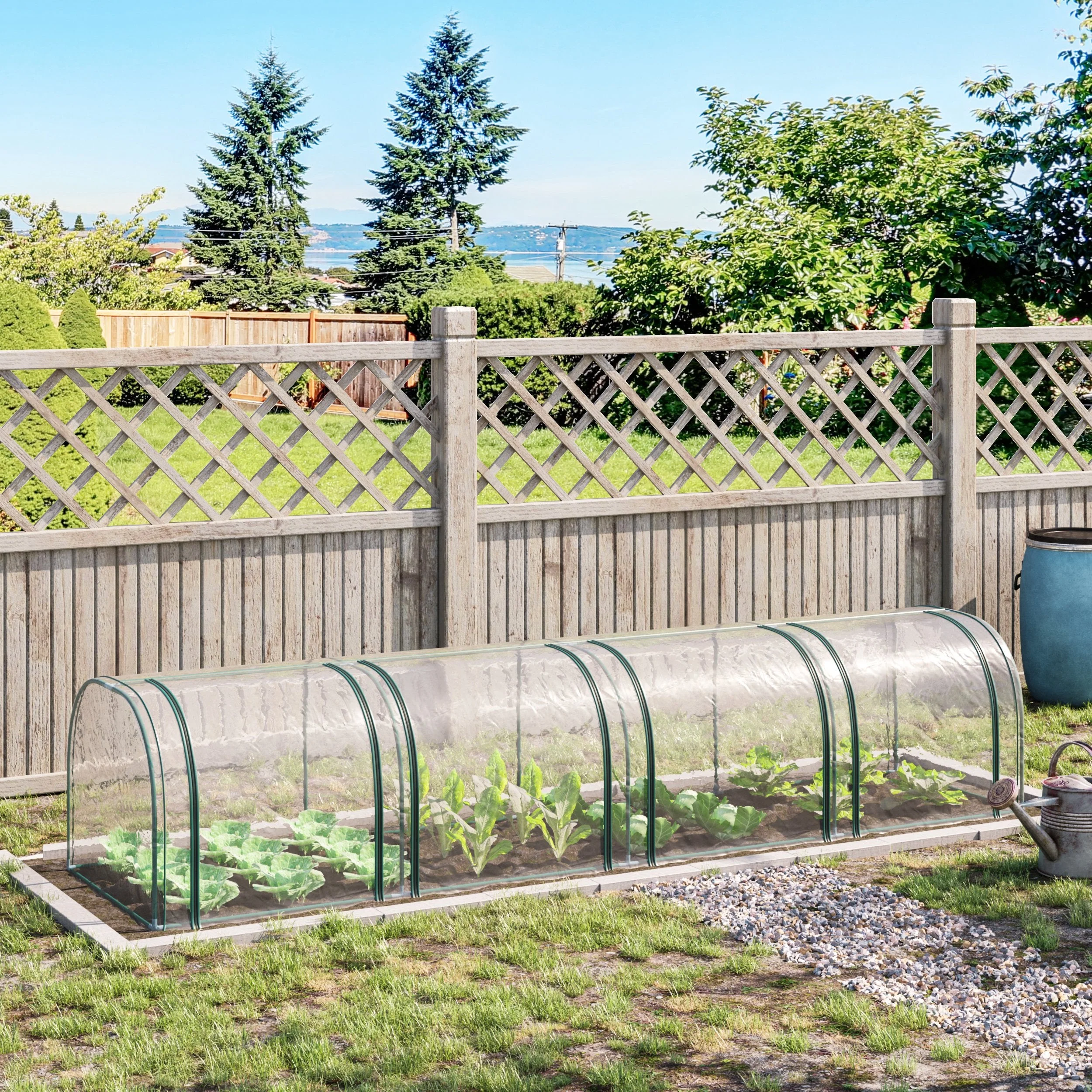 Outsunny Pvc Tunnel Greenhouse Green Grow House Steel Frame For Garden Backyard With Zipper Doors 395X100X80 cm Clear - Image 2