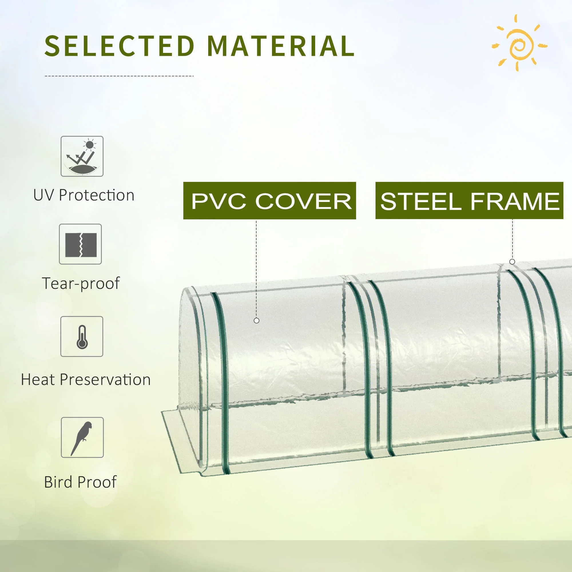 Outsunny Pvc Tunnel Greenhouse Green Grow House Steel Frame For Garden Backyard With Zipper Doors 395X100X80 cm Clear - Image 5