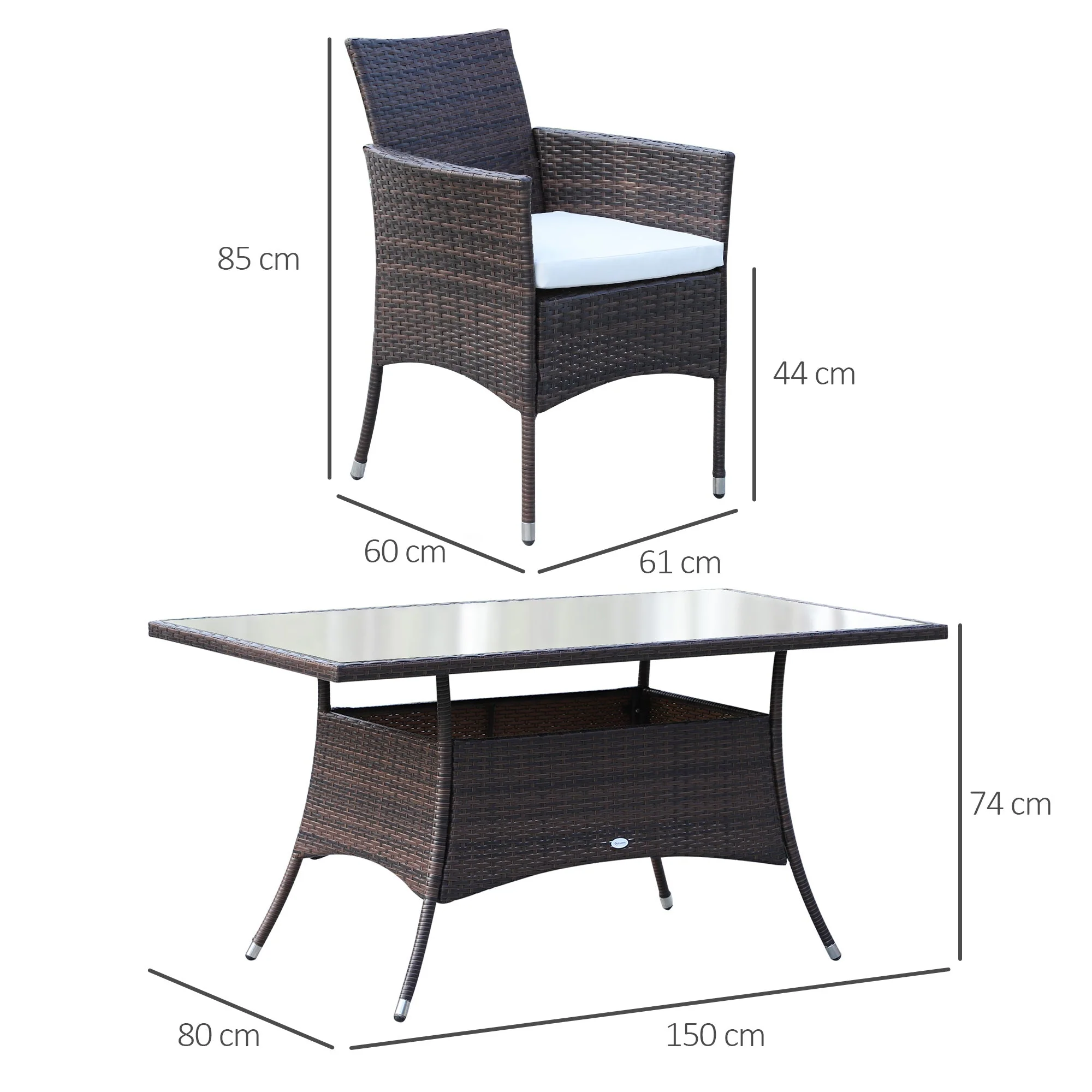 Outsunny Rattan Garden Furniture Dining Set 6-Seater Patio Rectangular Table Cube Chairs Outdoor Fire Retardant Sponge Brown - Image 3