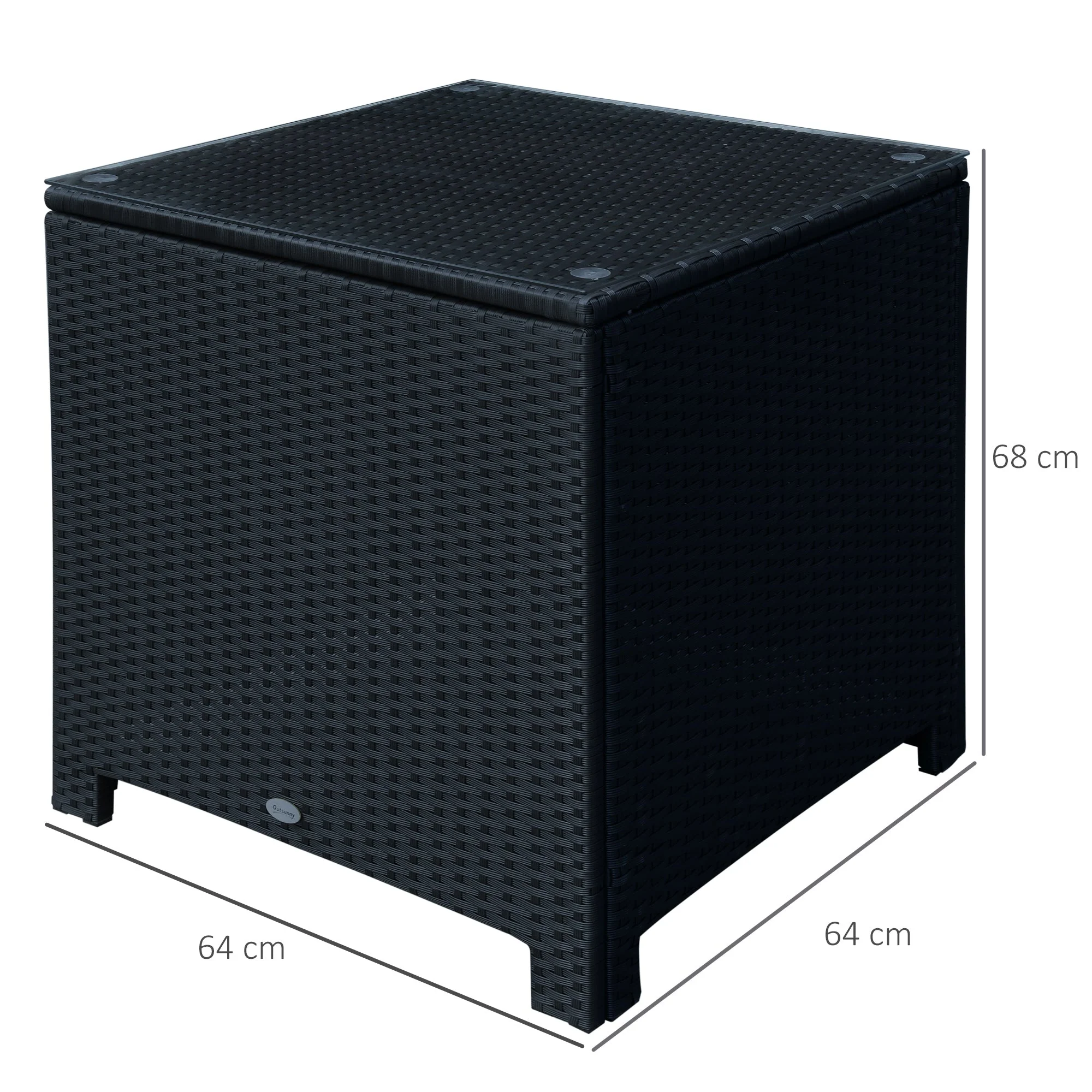 Rattan Garden Furniture Side Table Patio Frame Tempered Glass New -Black - Image 3