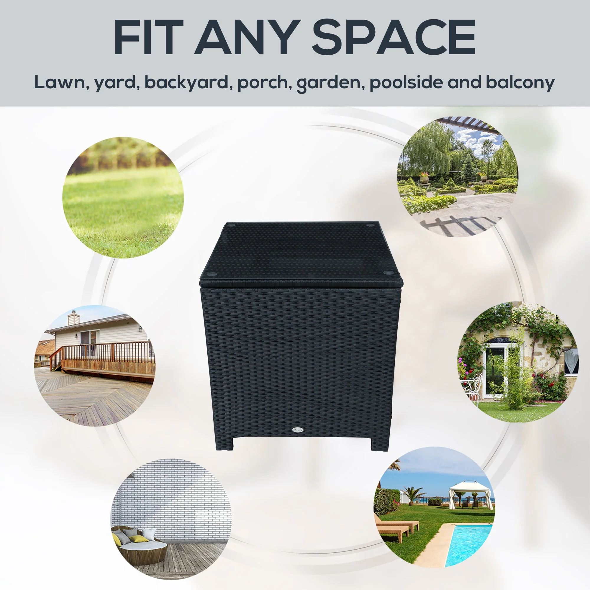 Rattan Garden Furniture Side Table Patio Frame Tempered Glass New -Black - Image 7