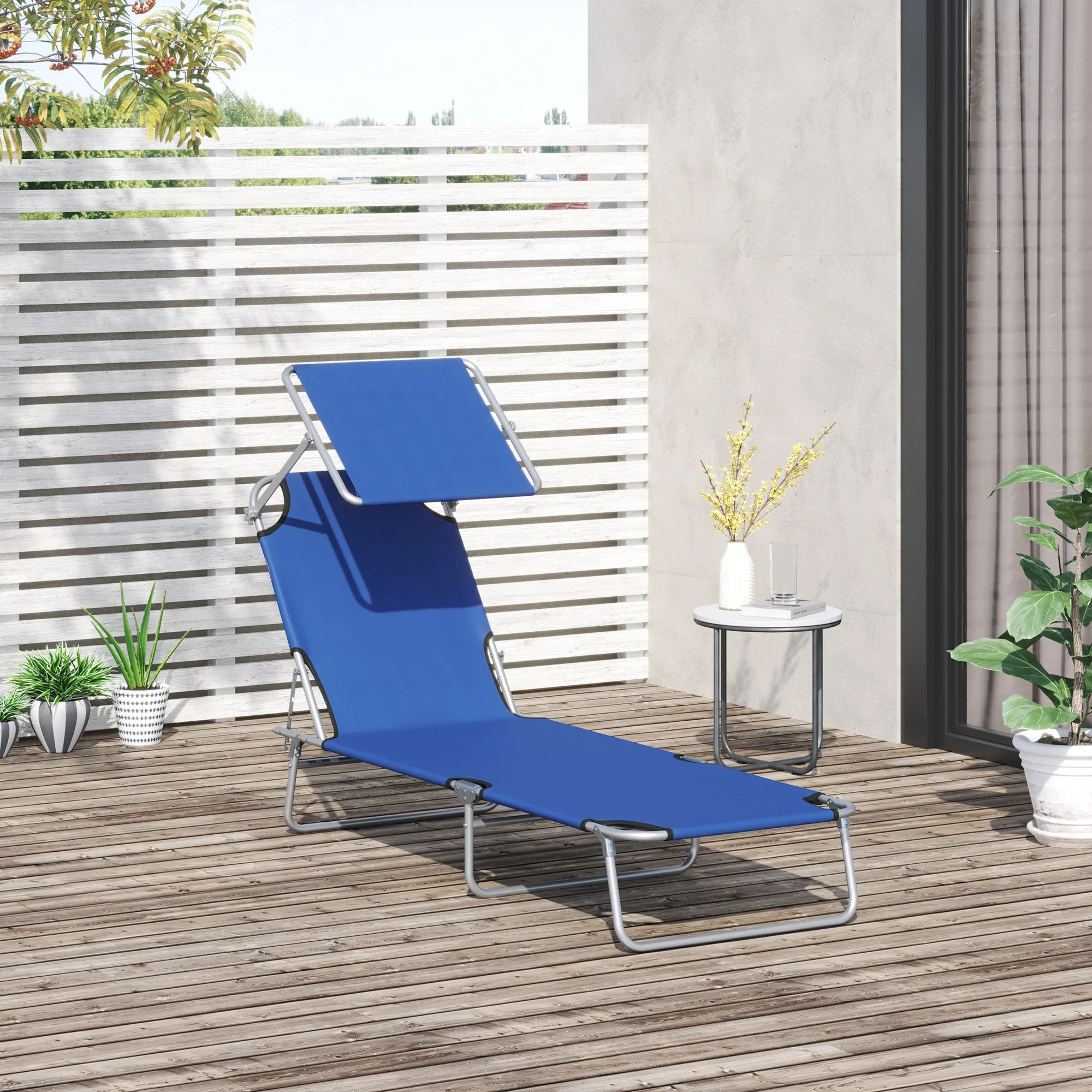 Outsunny Reclining Chair Folding Lounger Seat Sun Lounger with Sun Shade Awning Beach Garden Outdoor Patio Recliner Adjustable - Image 2