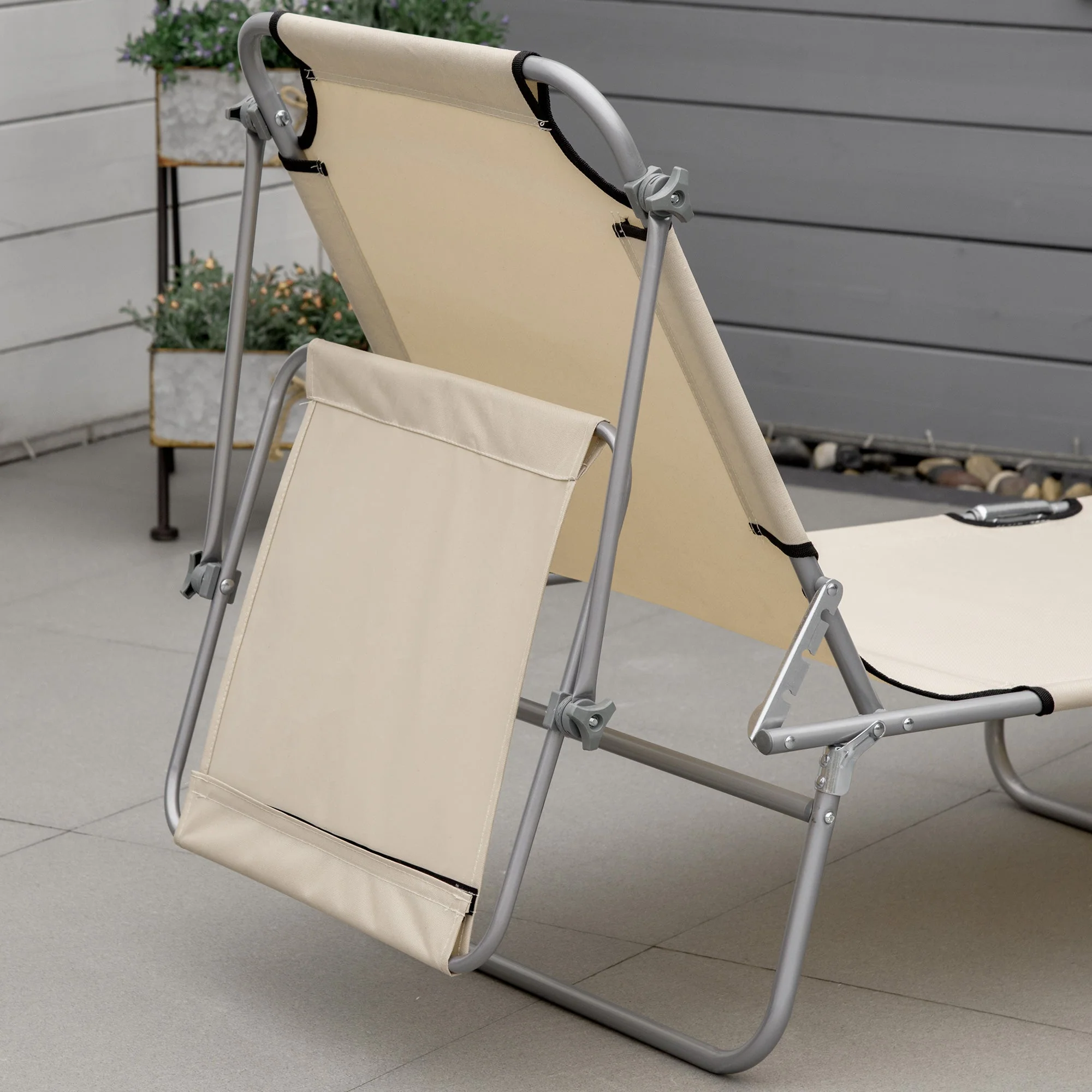 Outsunny Reclining Chair Folding Lounger Seat Sun Lounger with Sun Shade Awning Beach Garden Outdoor Patio Recliner Adjustable - Image 7