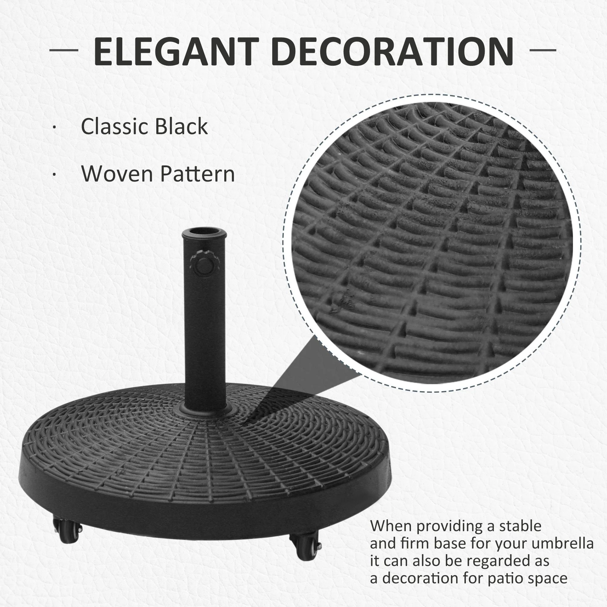 Outsunny Resin Patio Umbrella Base on Wheels Parasol Stand W/Wheels-Black - Image 3