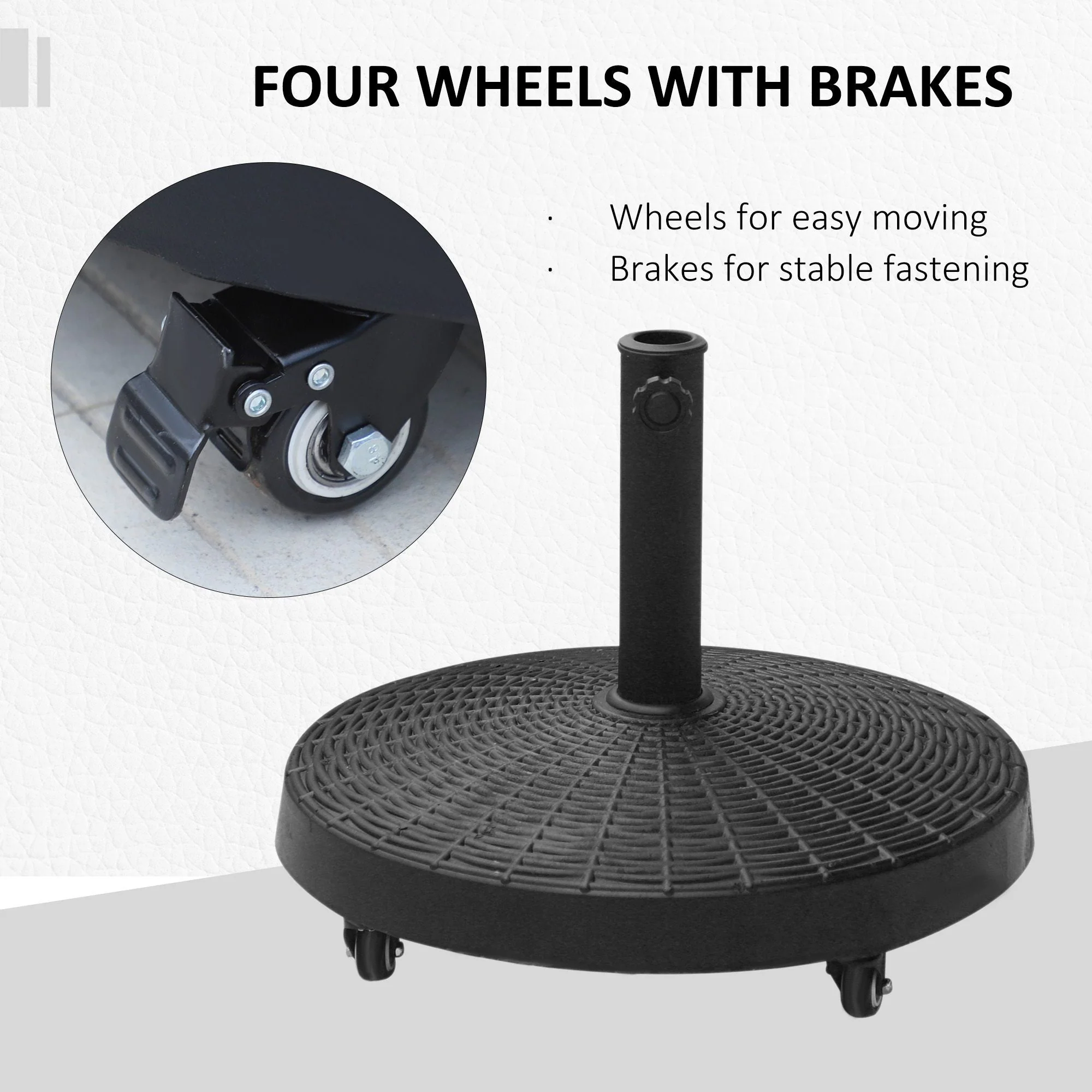 Outsunny Resin Patio Umbrella Base on Wheels Parasol Stand W/Wheels-Black - Image 5