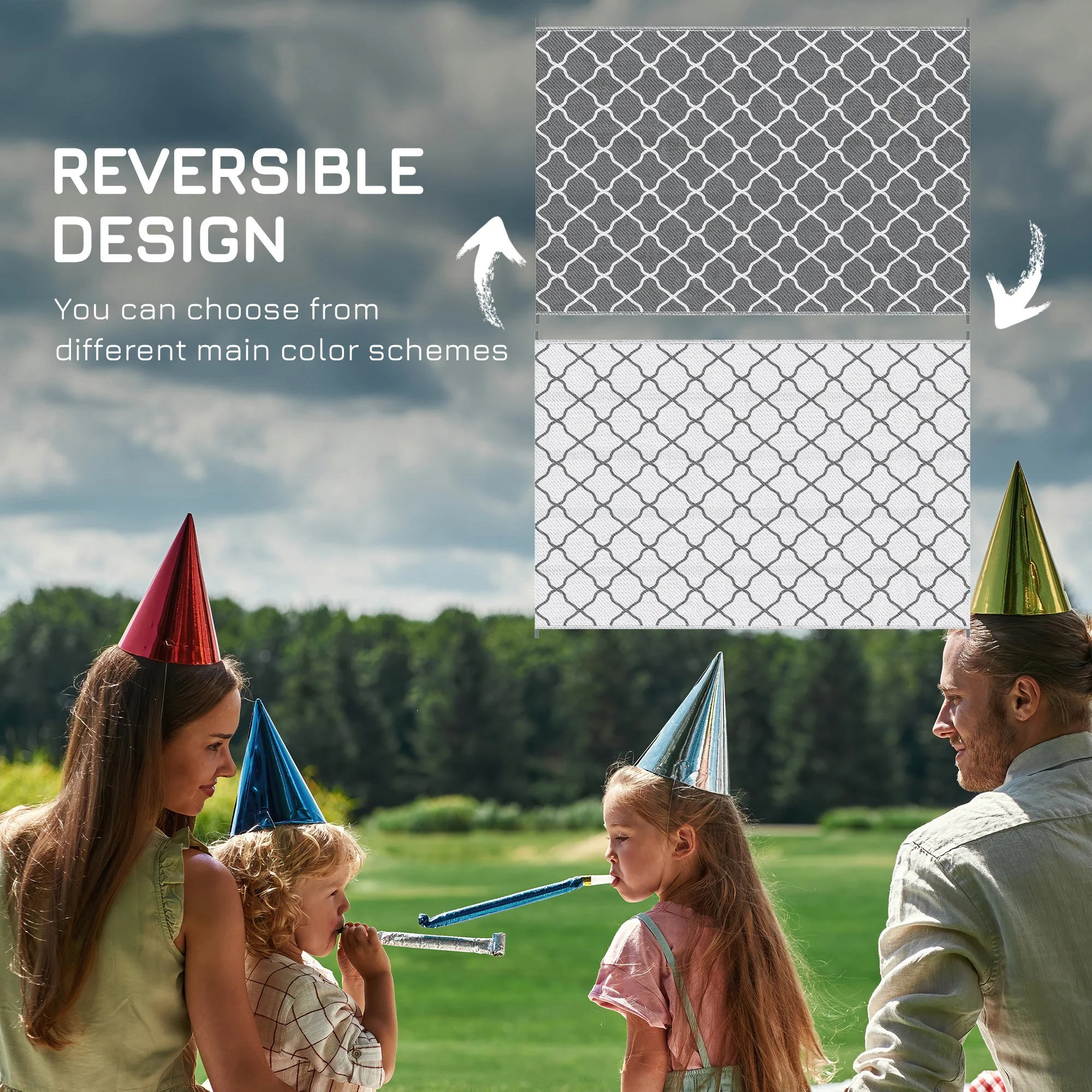Outsunny Reversible Outdoor Rug with Carry Bag and Ground Stakes - Image 6