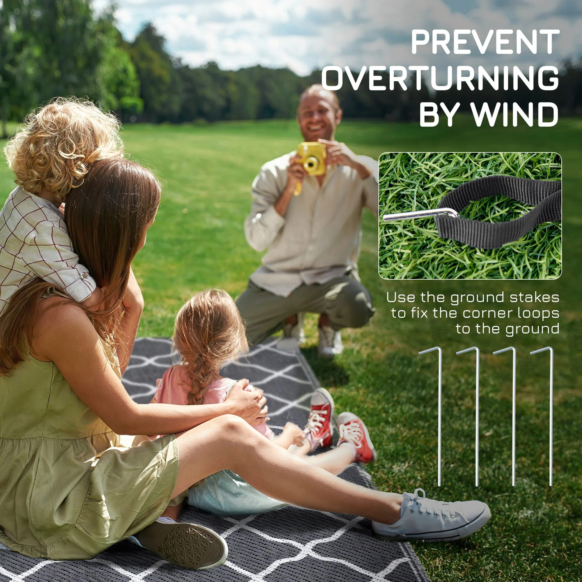 Outsunny Reversible Outdoor Rug with Carry Bag and Ground Stakes - Image 7