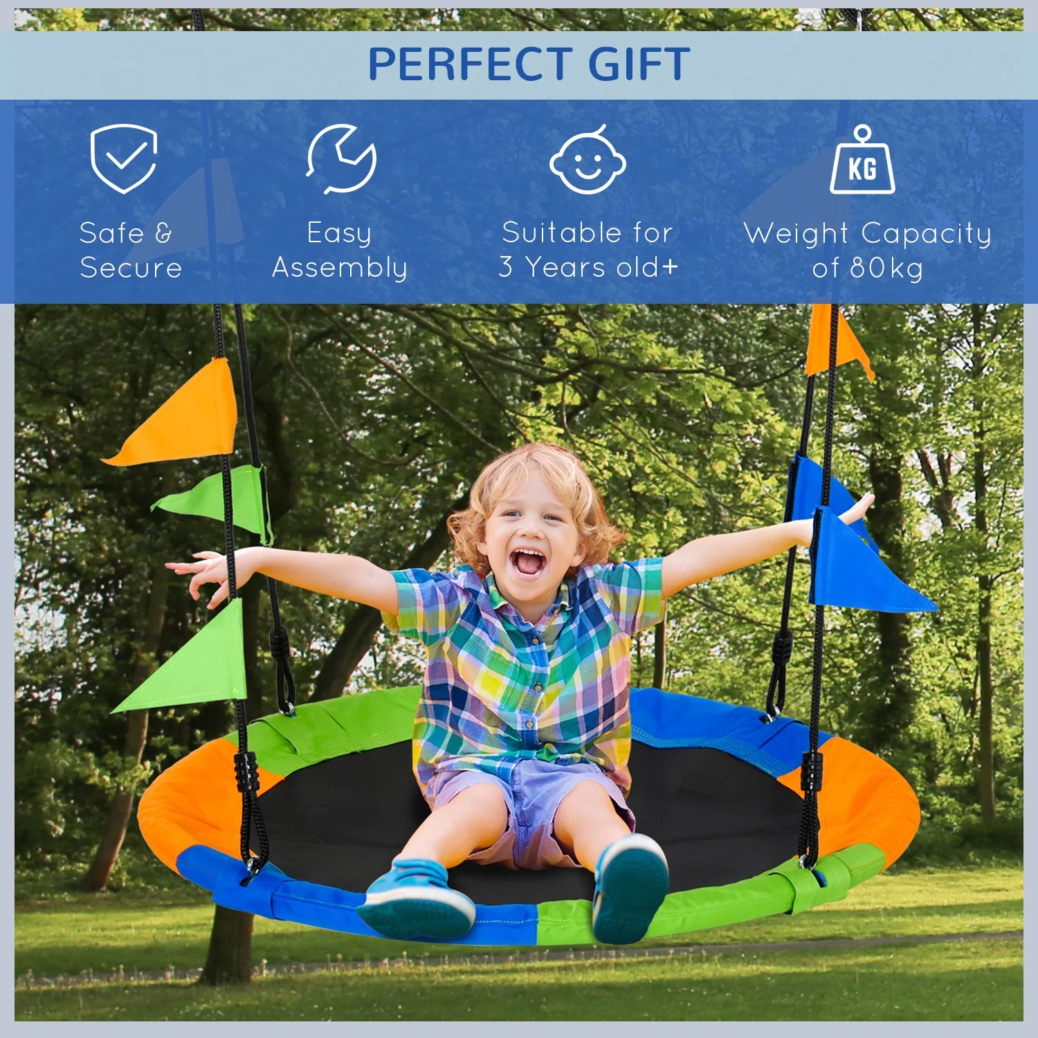 Outsunny Saucer Tree Kids Swing Set with Adjustable Rope Waterproof Seat Steel Frame Backyard - Image 3