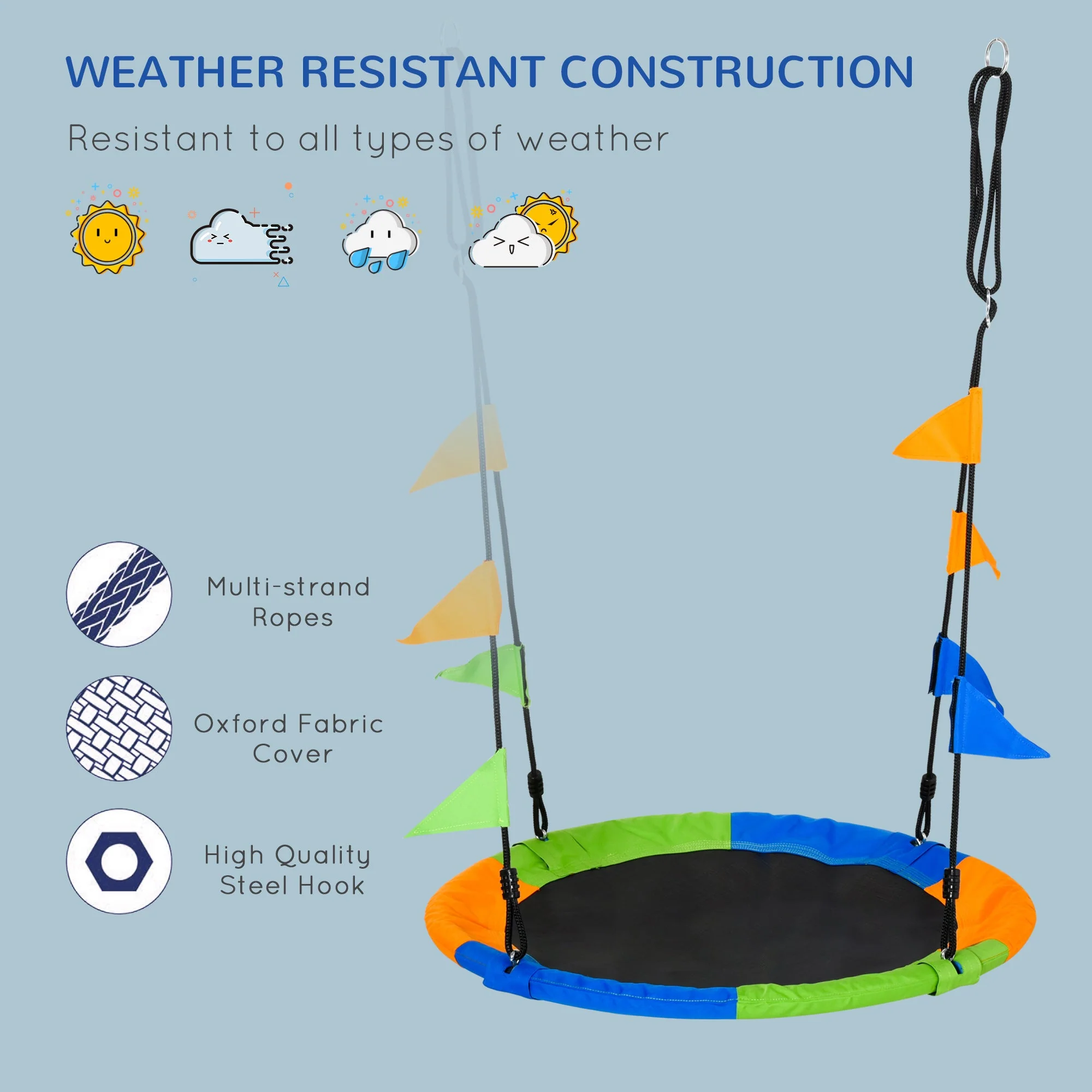 Outsunny Saucer Tree Kids Swing Set with Adjustable Rope Waterproof Seat Steel Frame Backyard - Image 5