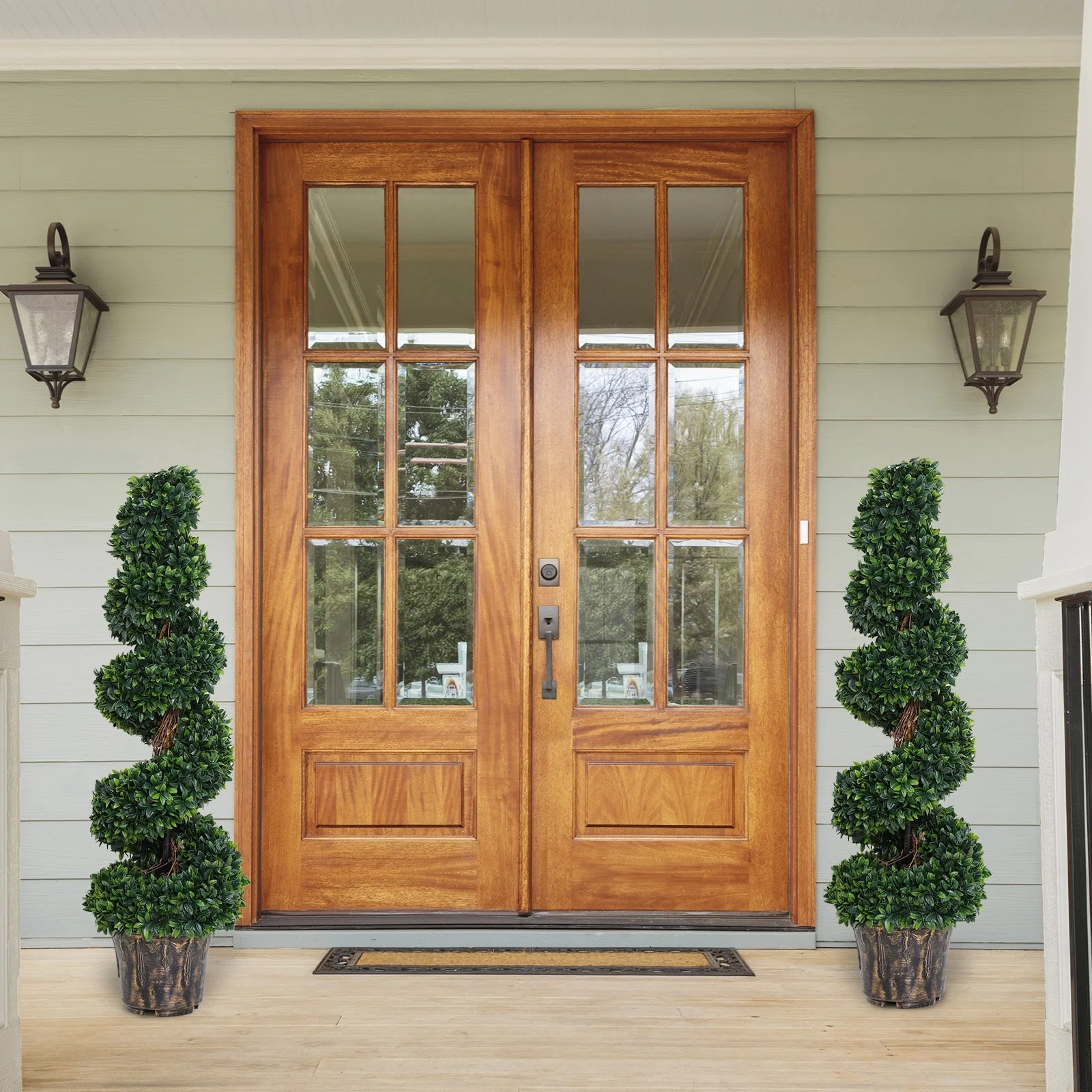 Outsunny Set of 2 Artificial Spiral Topiary Plant - Image 2