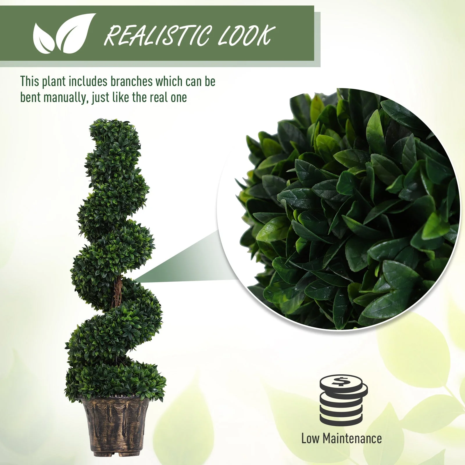 Outsunny Set of 2 Artificial Spiral Topiary Plant - Image 6