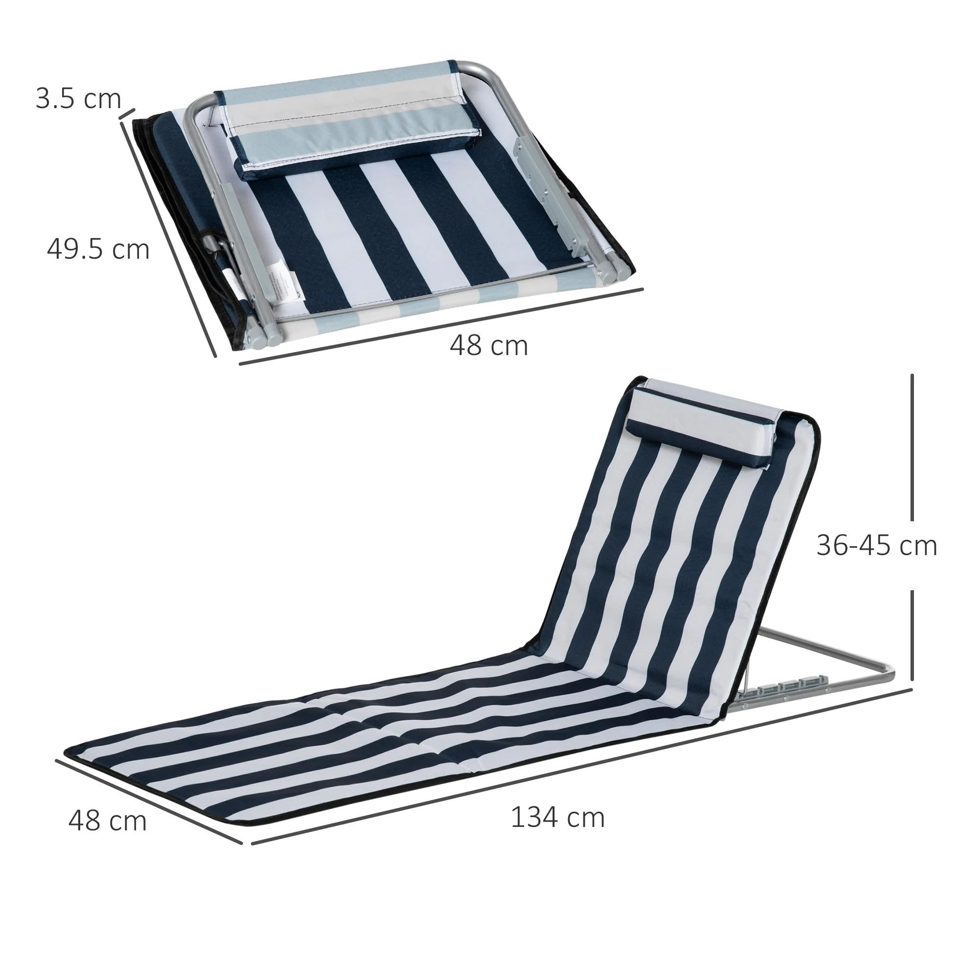 Outsunny Set Of 2 Beach Mat Seat Adjustable Back Metal Frame Fabric Cover Foldable w/ Bag - Image 2