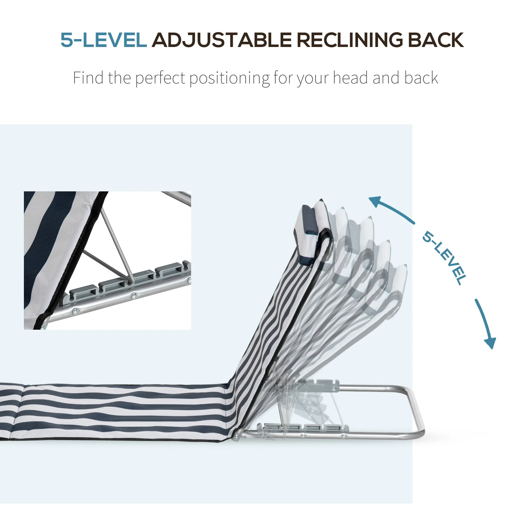 Outsunny Set Of 2 Beach Mat Seat Adjustable Back Metal Frame Fabric Cover Foldable w/ Bag - Image 5