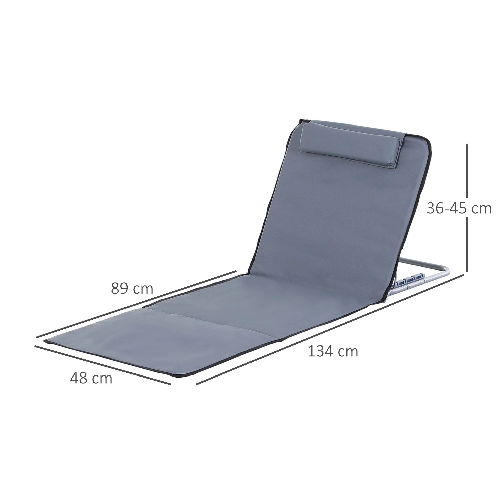 Outsunny Set of 2 Foldable Garden Beach Chair Mat Lightweight Outdoor Sun Lounger Seats Adjustable Back Metal Frame PE Fabric Head Pillow w/ Carry Bag - Image 2