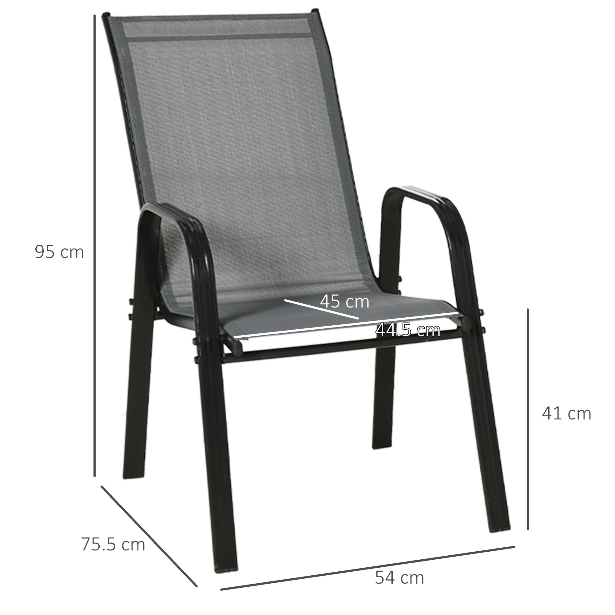 Outsunny Set of 4 Garden Dining Chair Set Stackable Outdoor Patio Furniture Set with Backrest and Armrest - Image 3