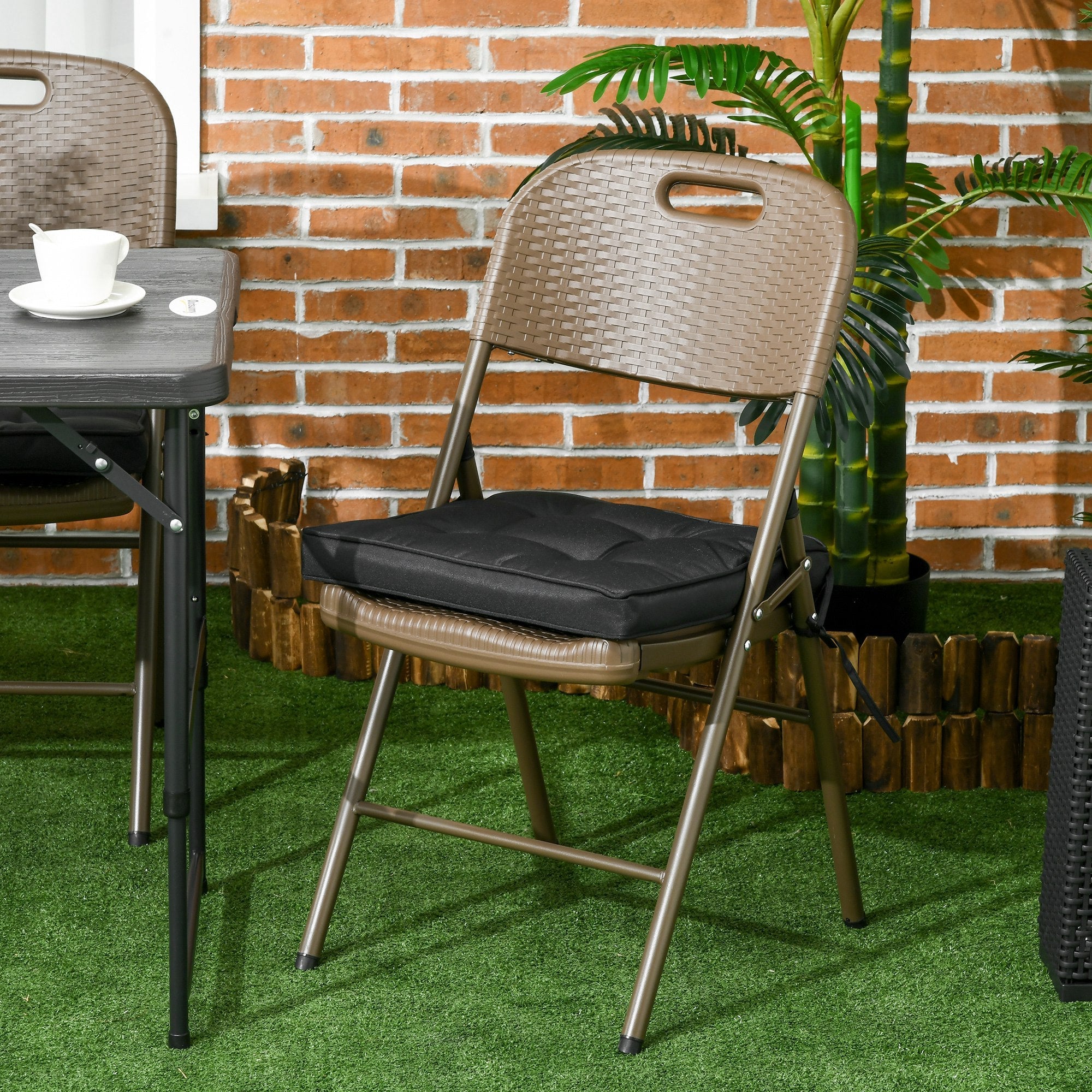 Set Of 4 Garden Seat Cushion With Ties 42 X 42cm Replacement Dining Chair Seat Pad Black - Image 2