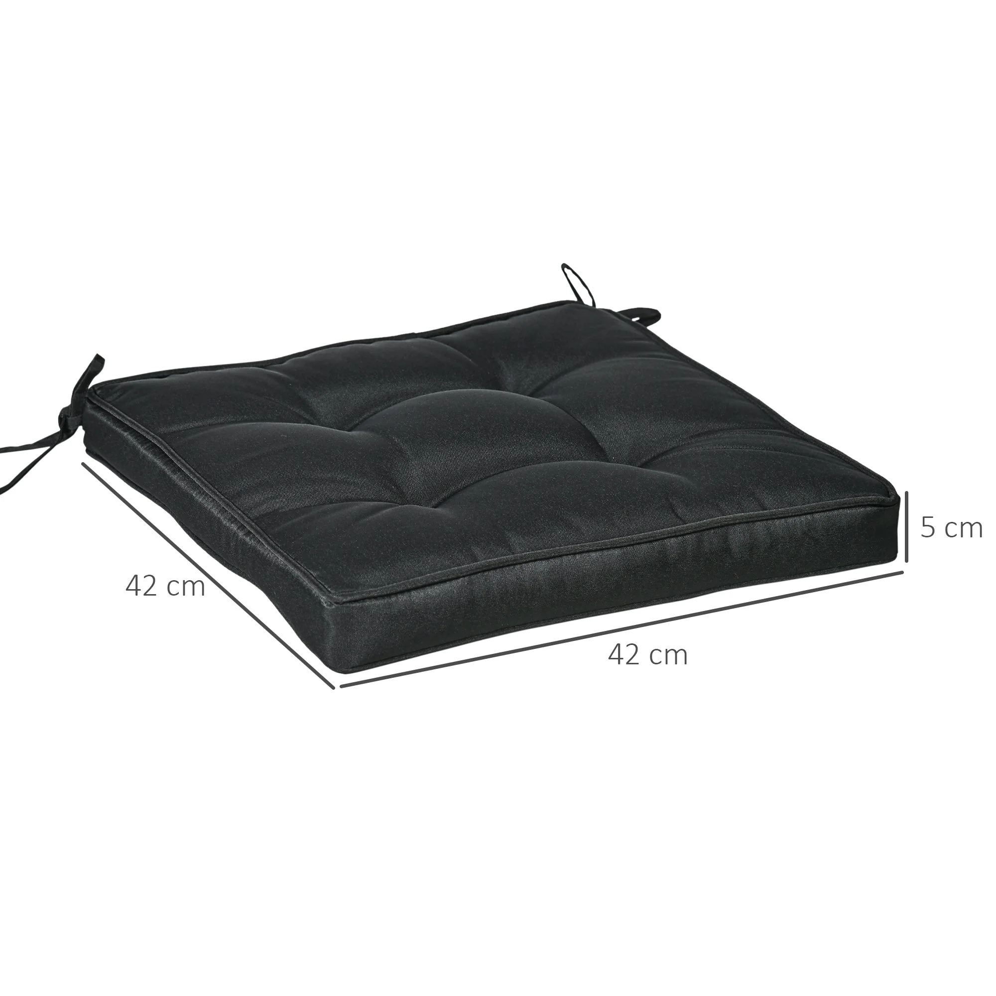 Set Of 4 Garden Seat Cushion With Ties 42 X 42cm Replacement Dining Chair Seat Pad Black - Image 3